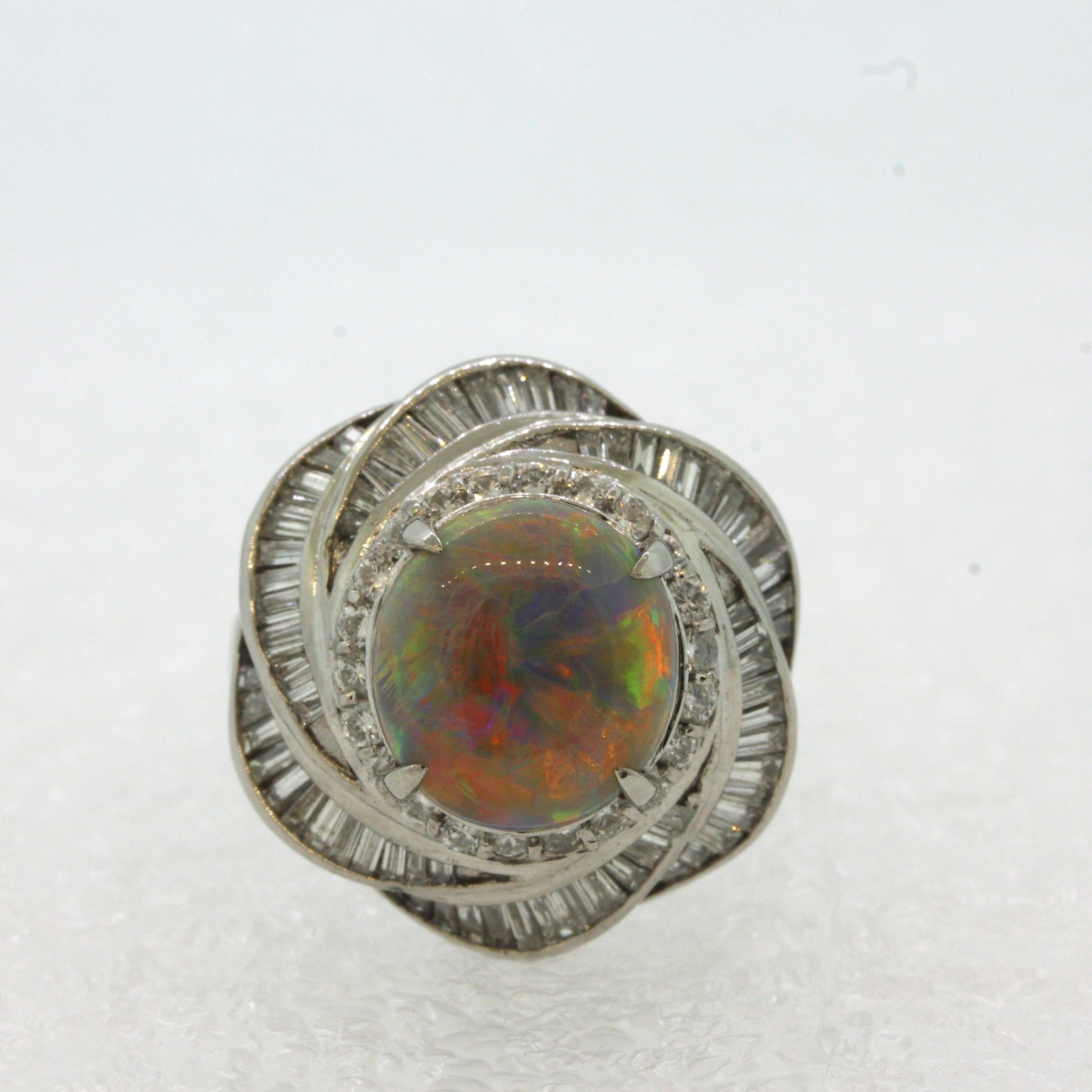 Fine Australian Opal Diamond Spiral Platinum Ring In New Condition For Sale In Beverly Hills, CA