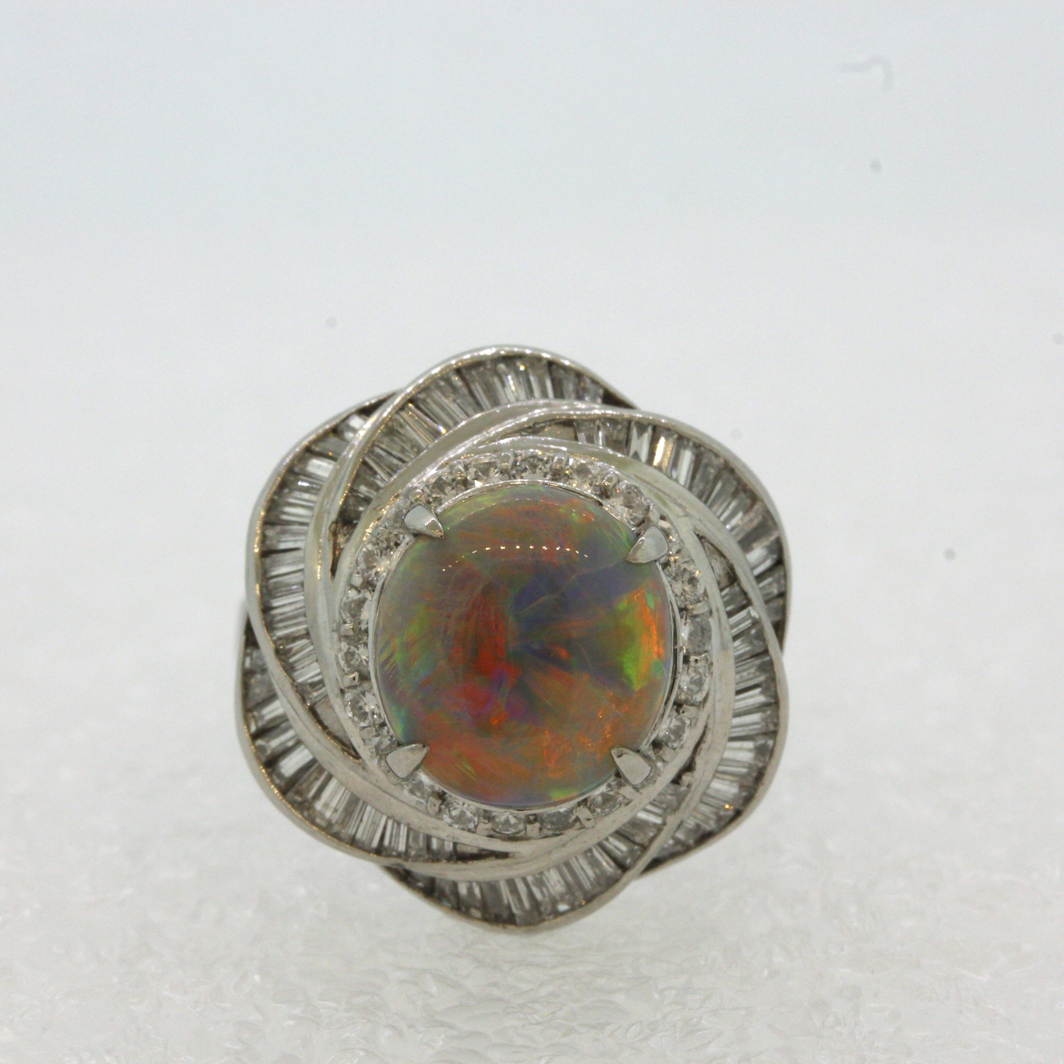 Women's Fine Australian Opal Diamond Spiral Platinum Ring For Sale