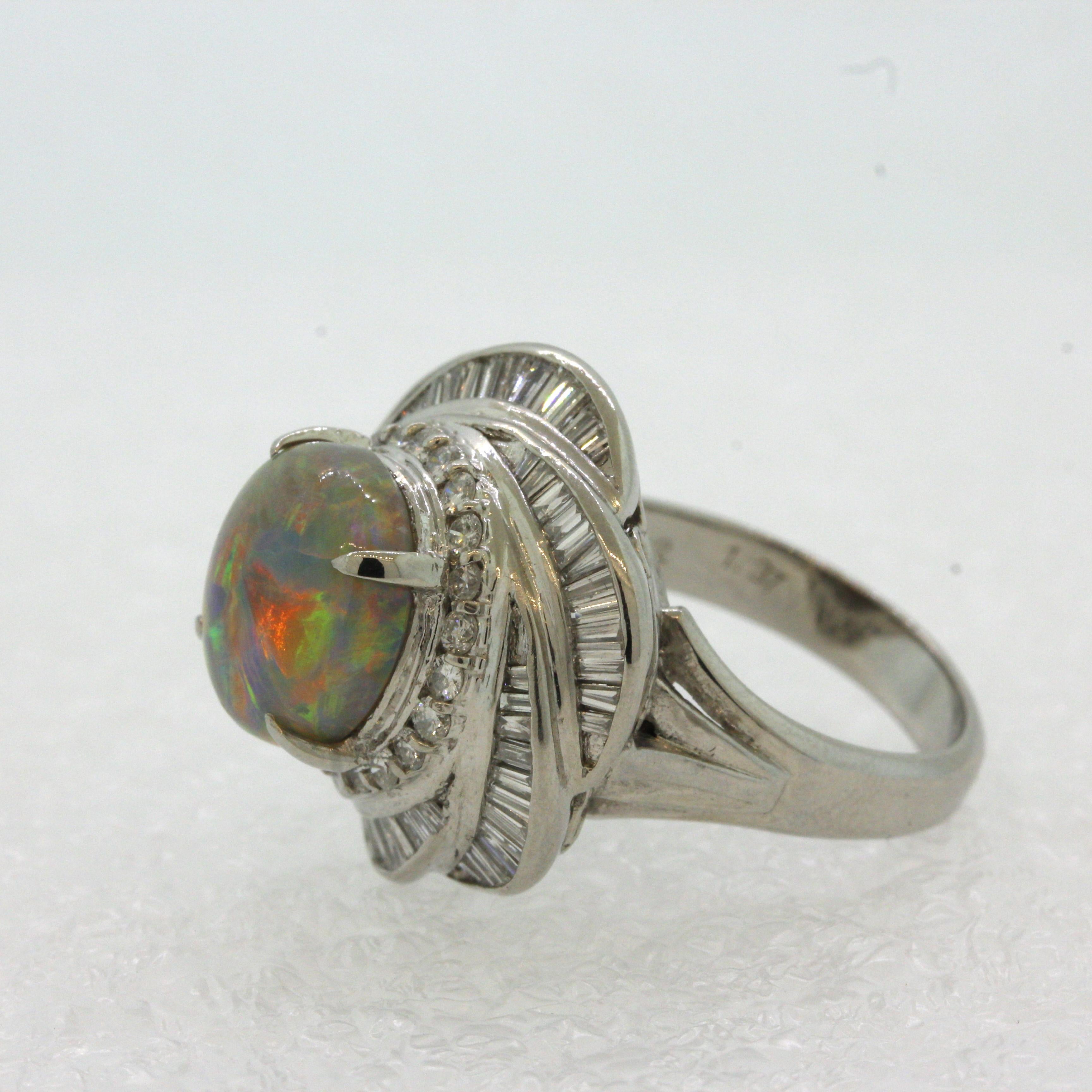 Fine Australian Opal Diamond Spiral Platinum Ring For Sale 1