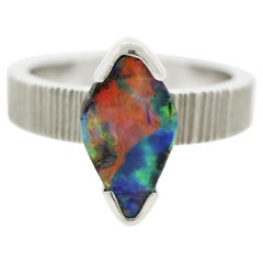 Fine Australian Opal Platinum Solitaire Ring