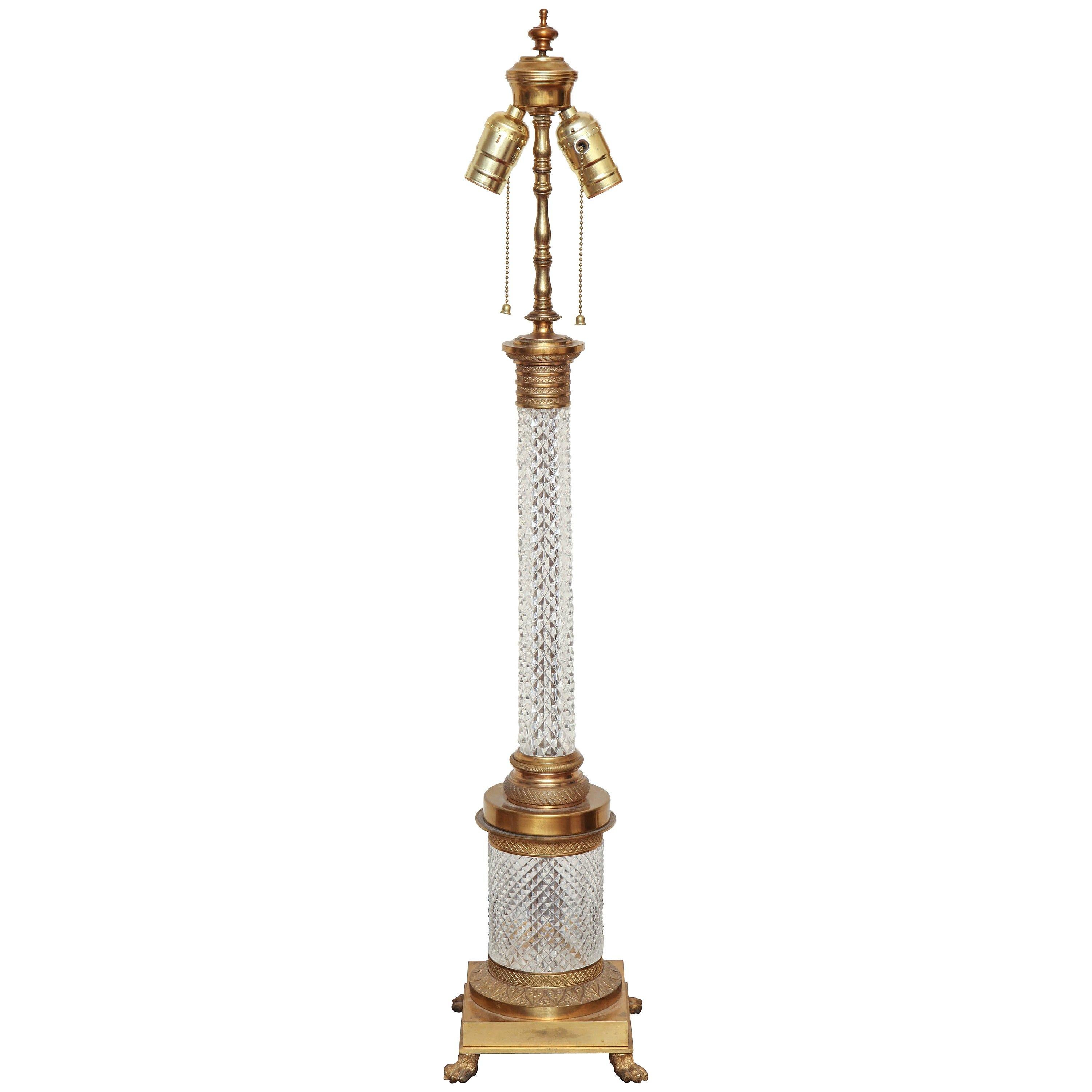 Fine Austrian Cut Crystal and Gilt Bronze Columnar Table Lamp