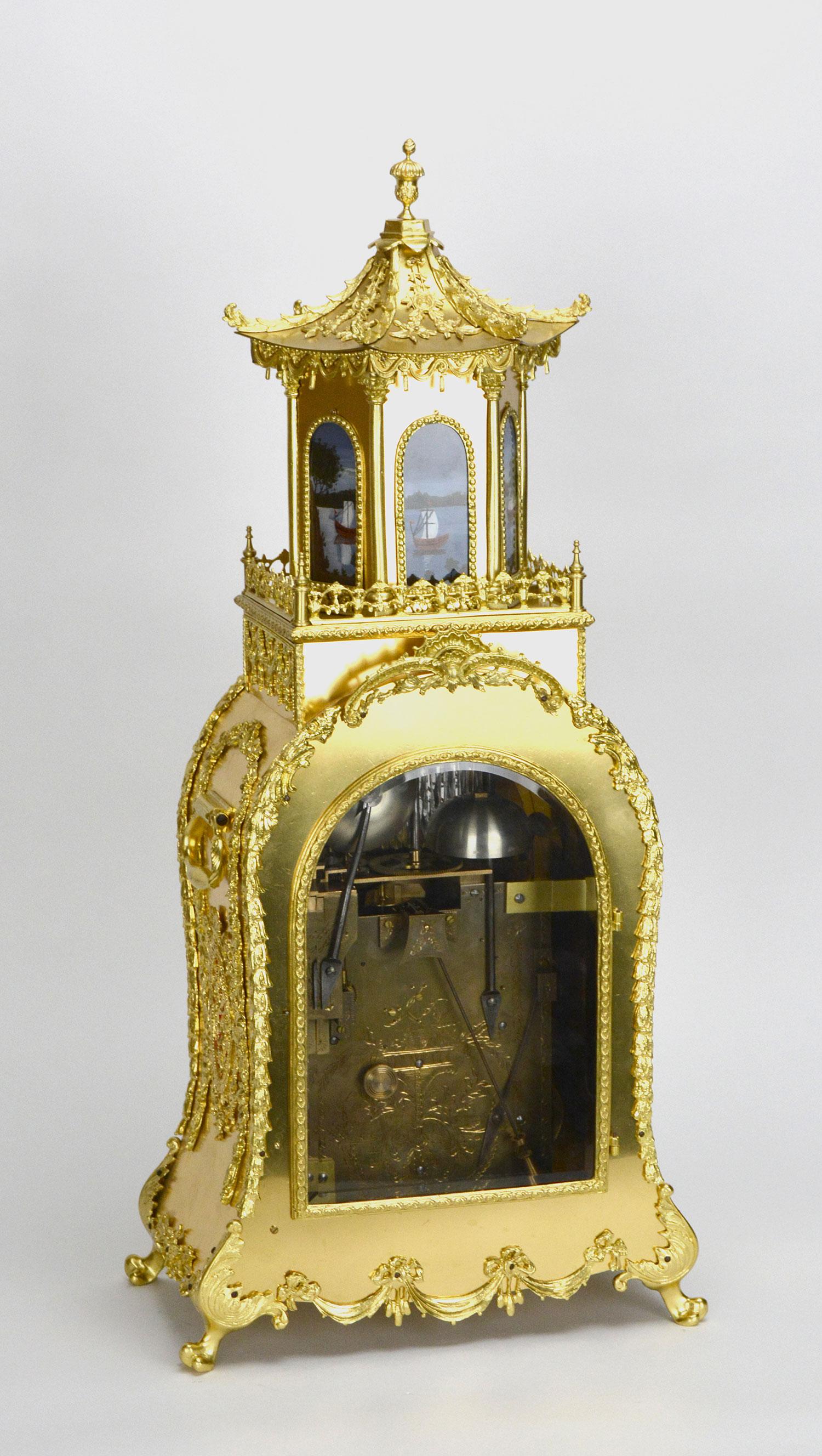 Horloge de support en bronze anglaise George III Automaton Musical Bell Striking Figure en vente 8