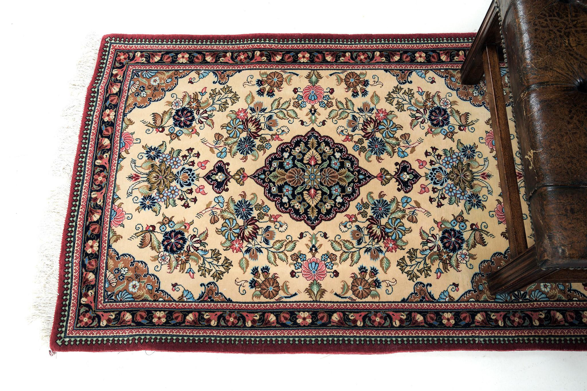 Hand-Knotted Fine Baby Lamb's Wool Persian Qum runner 55218 For Sale
