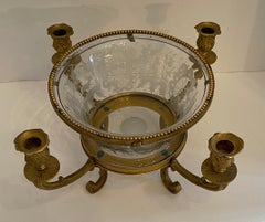 Fine Baccarat Ormolu Cut Crystal Chased Dore Bronze Candelabra Centerpiece Bowl