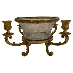 Fine Baccarat Ormolu Cut Crystal Chased Dore Bronze Candelabra Centerpiece Bowl