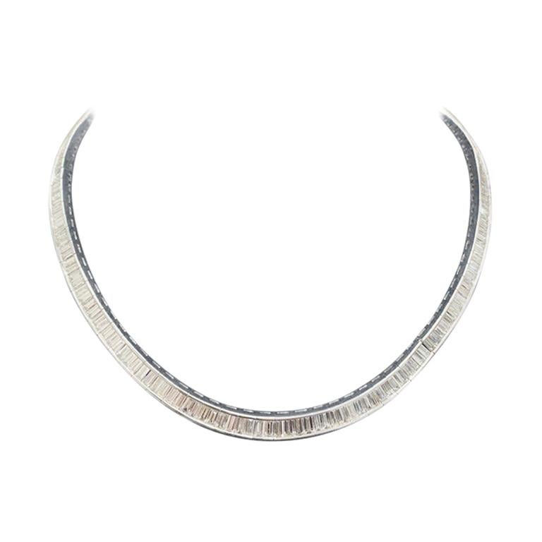 Fine Baguette Graduated Diamond Platinum Necklace