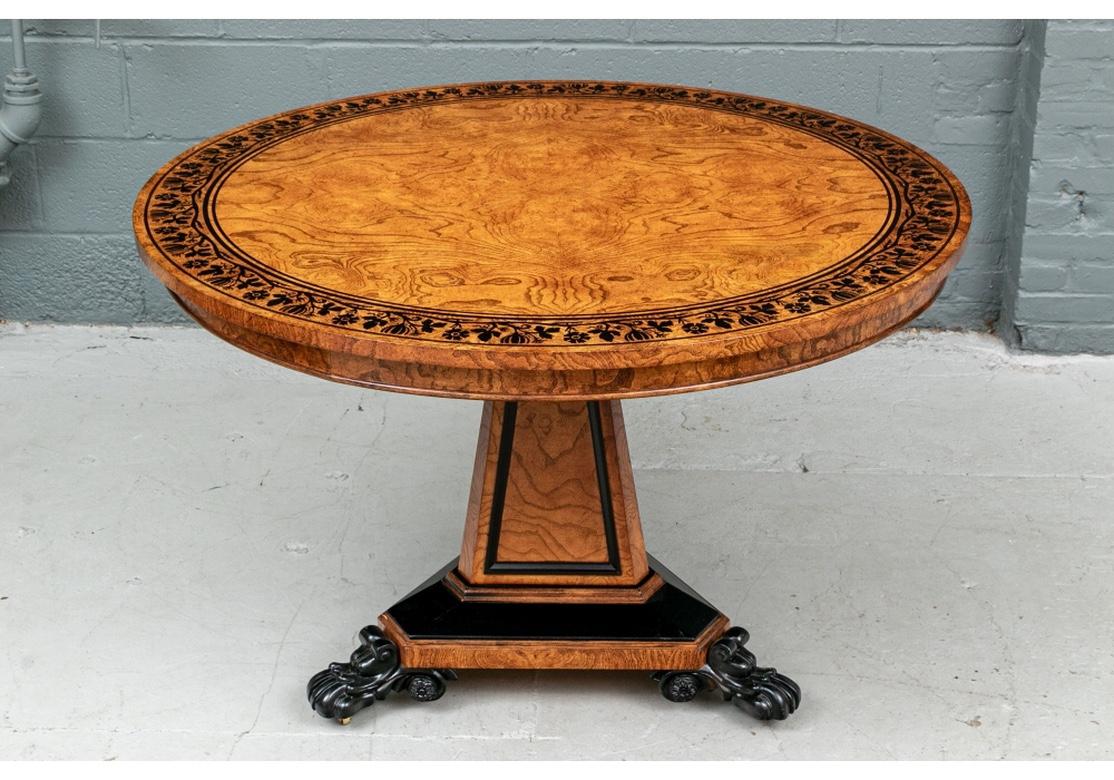 Neoclassical Fine Baker Burl Ash and Ebonized Wood Regency Style Center Table For Sale