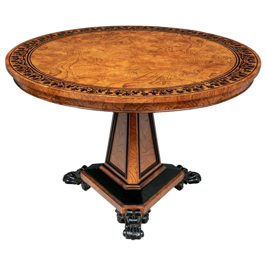 Fine Baker Burl Ash and Ebonized Wood Regency Style Center Table