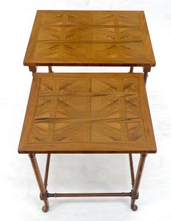 Fine Baker c1970s Marquetry Top Pair of Nesting Side End Tables MINT