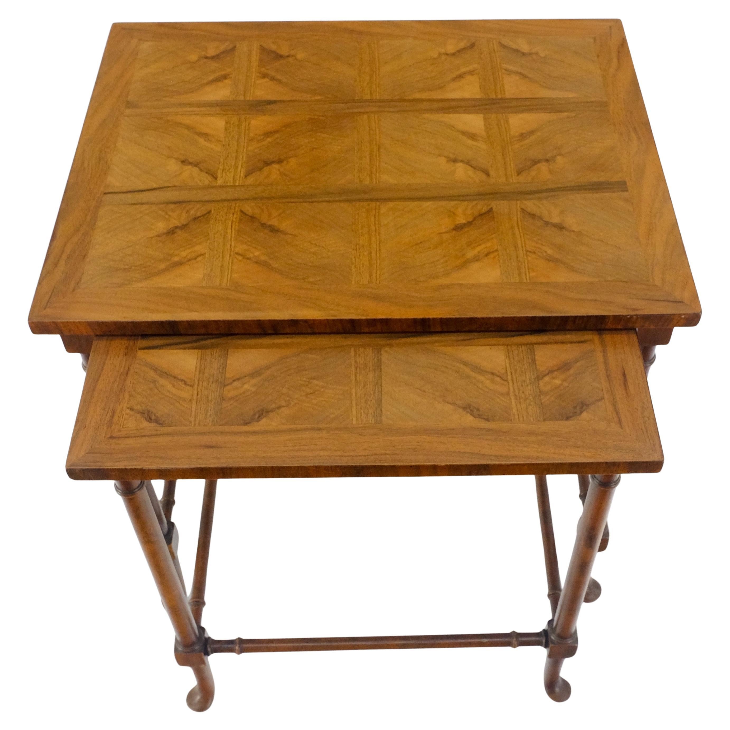 Fine Baker c1970s Marquetry Top Pair of Nesting Side End Tables MINT For Sale