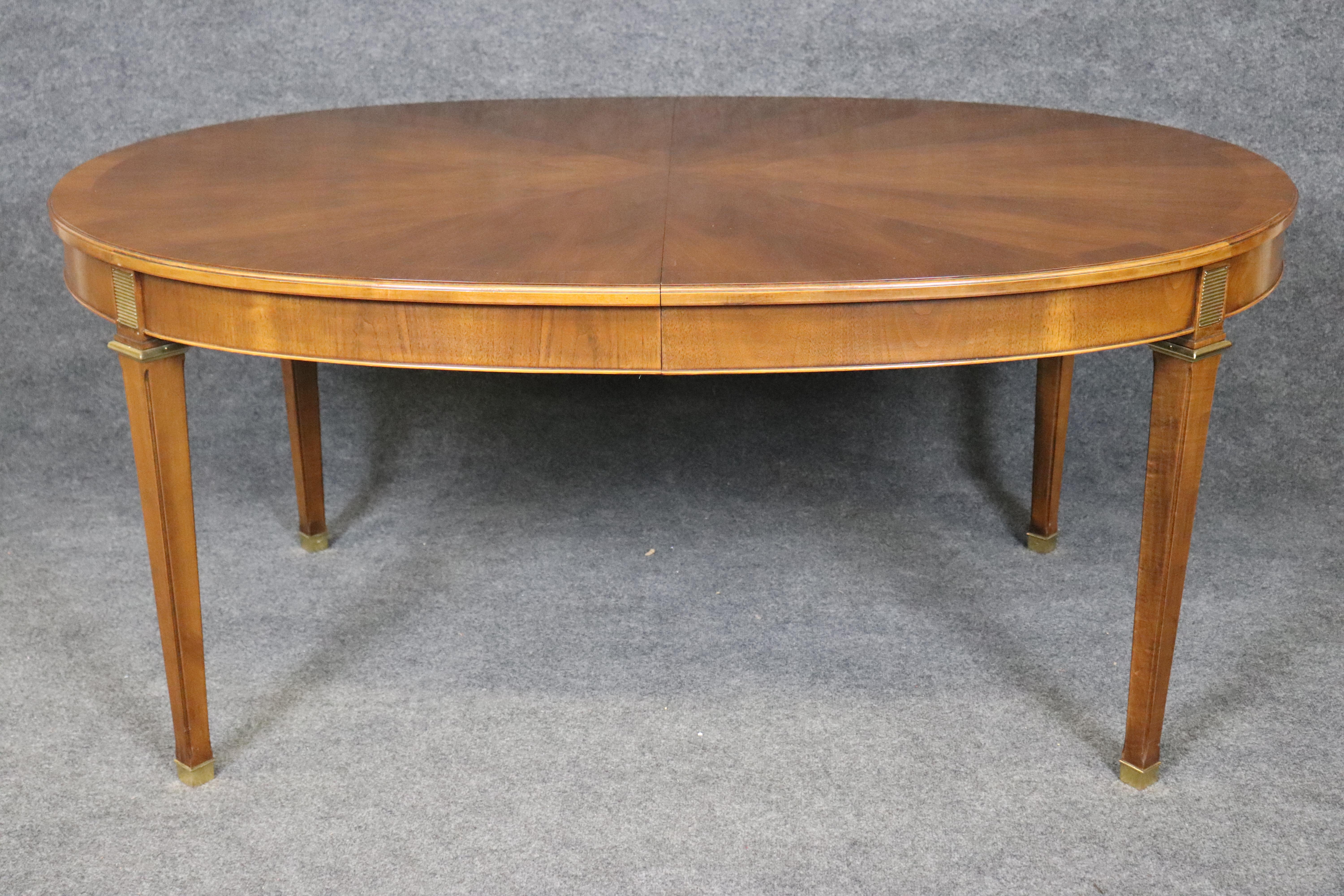 Brass Fine Baker Furniture Cherry French Directoire Style Dining Table w 2 Leaves For Sale