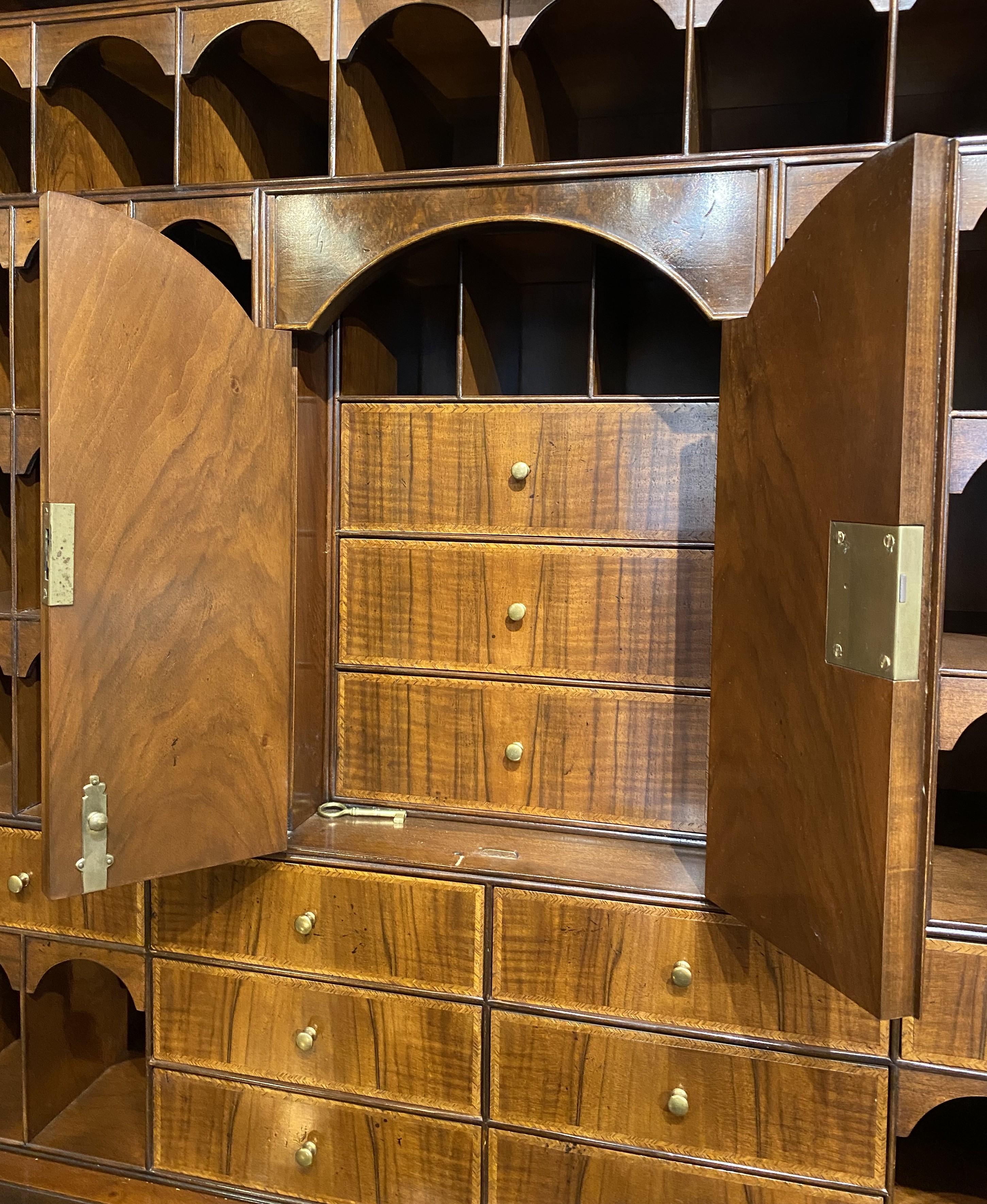 20th Century Fine Baker Furniture Inlaid Secretary in Burled Walnut with Mirror Paneled Doors