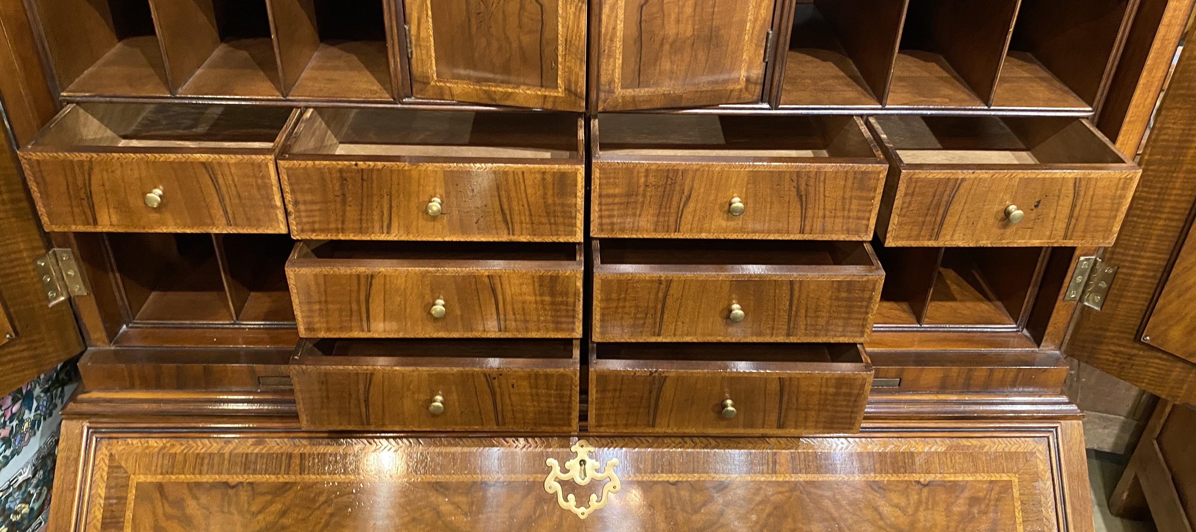 Fine Baker Furniture Inlaid Secretary in Burled Walnut with Mirror Paneled Doors 1