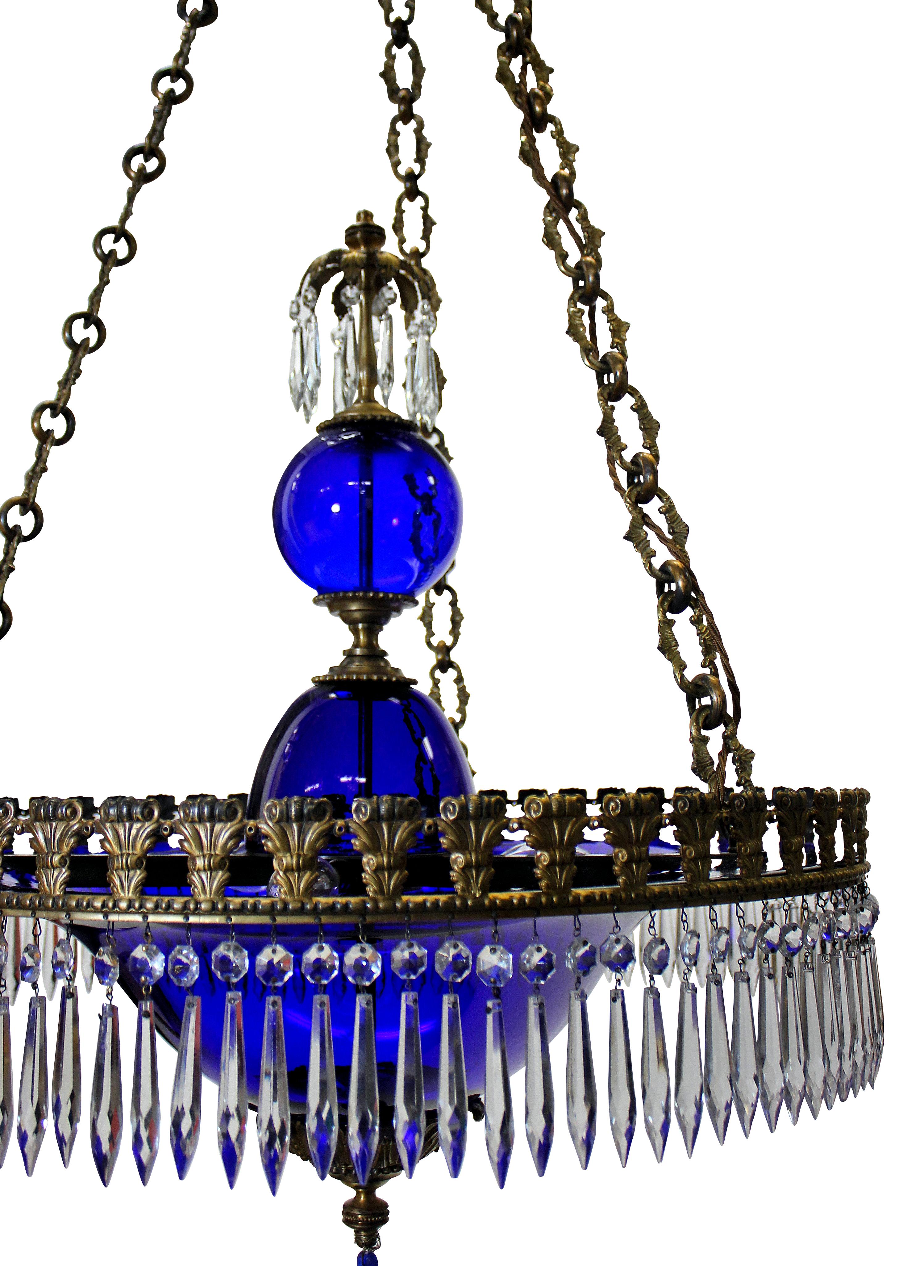 Neoclassical Fine Baltic Chandelier in Blue Glass