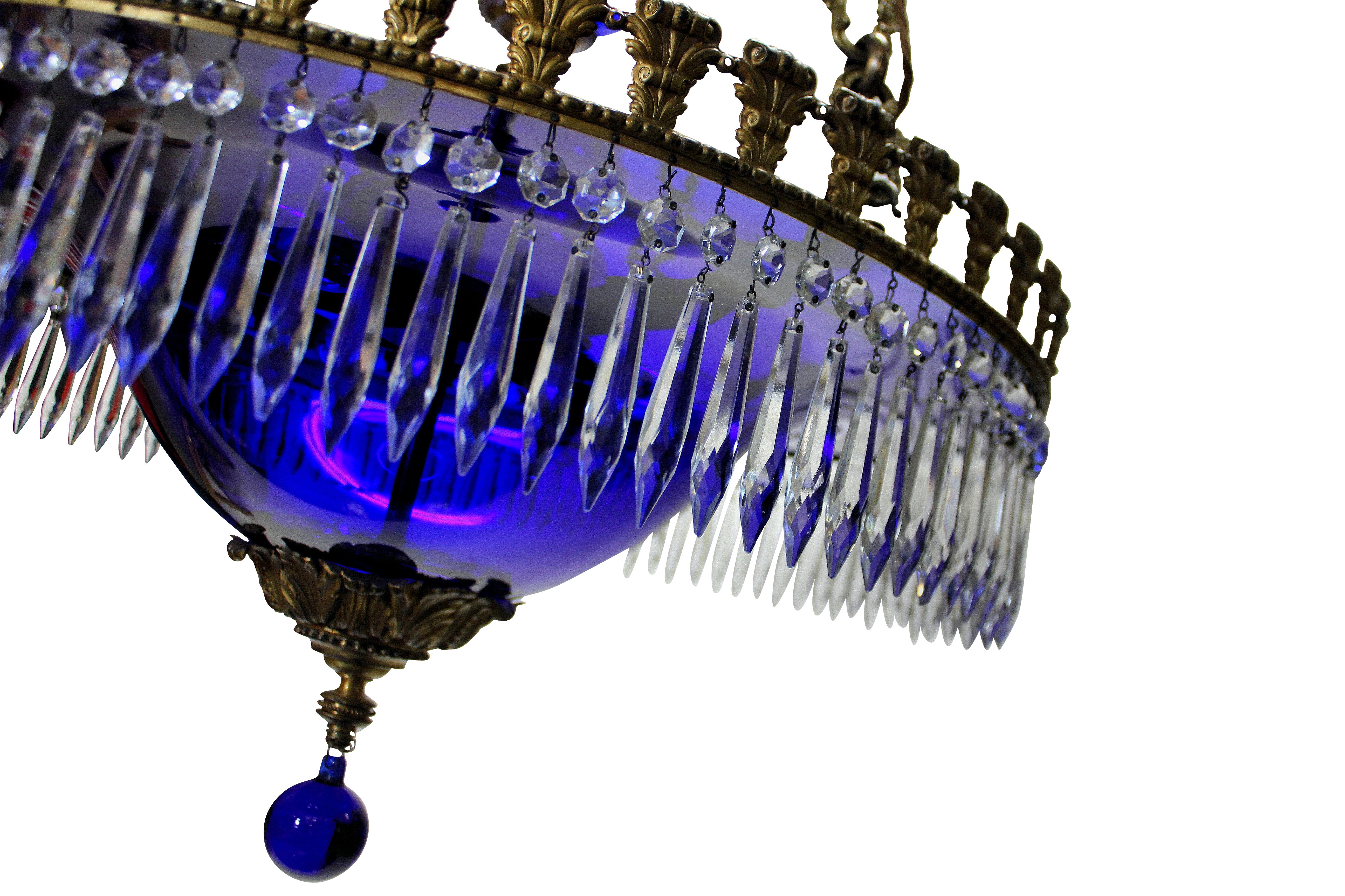 Swedish Fine Baltic Chandelier in Blue Glass