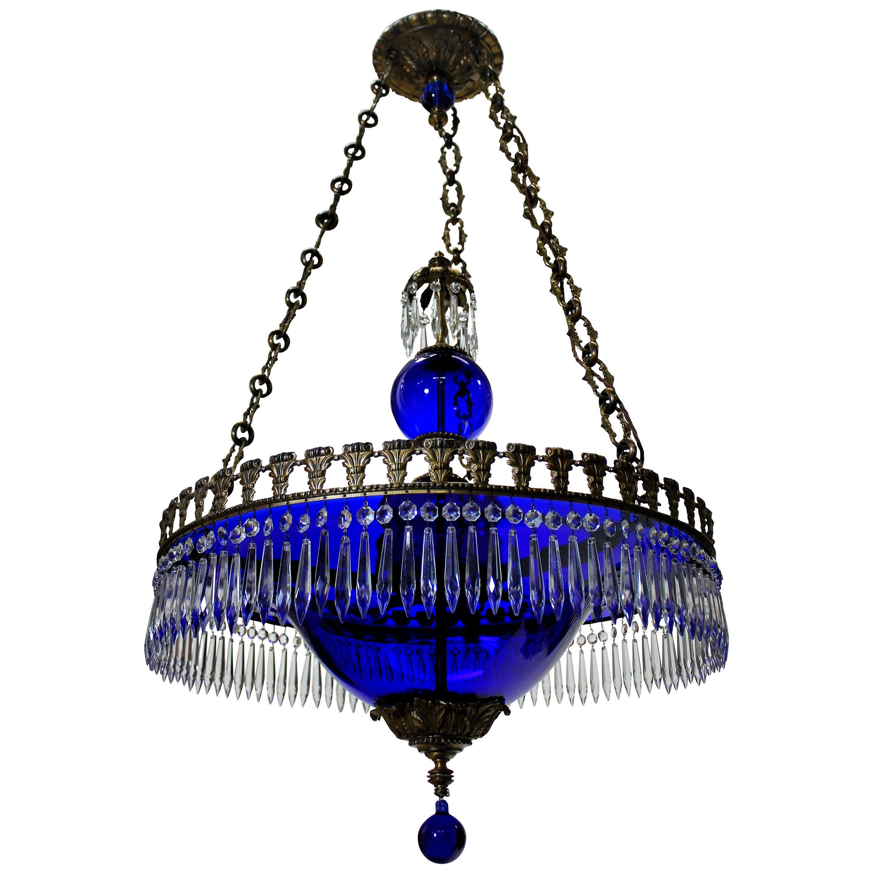 Fine Baltic Chandelier in Blue Glass For Sale at 1stDibs