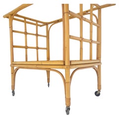Fine Bamboo c1970s 2 Tier glass Top Serving Bar Cart on Wheels Mid Century MINT!