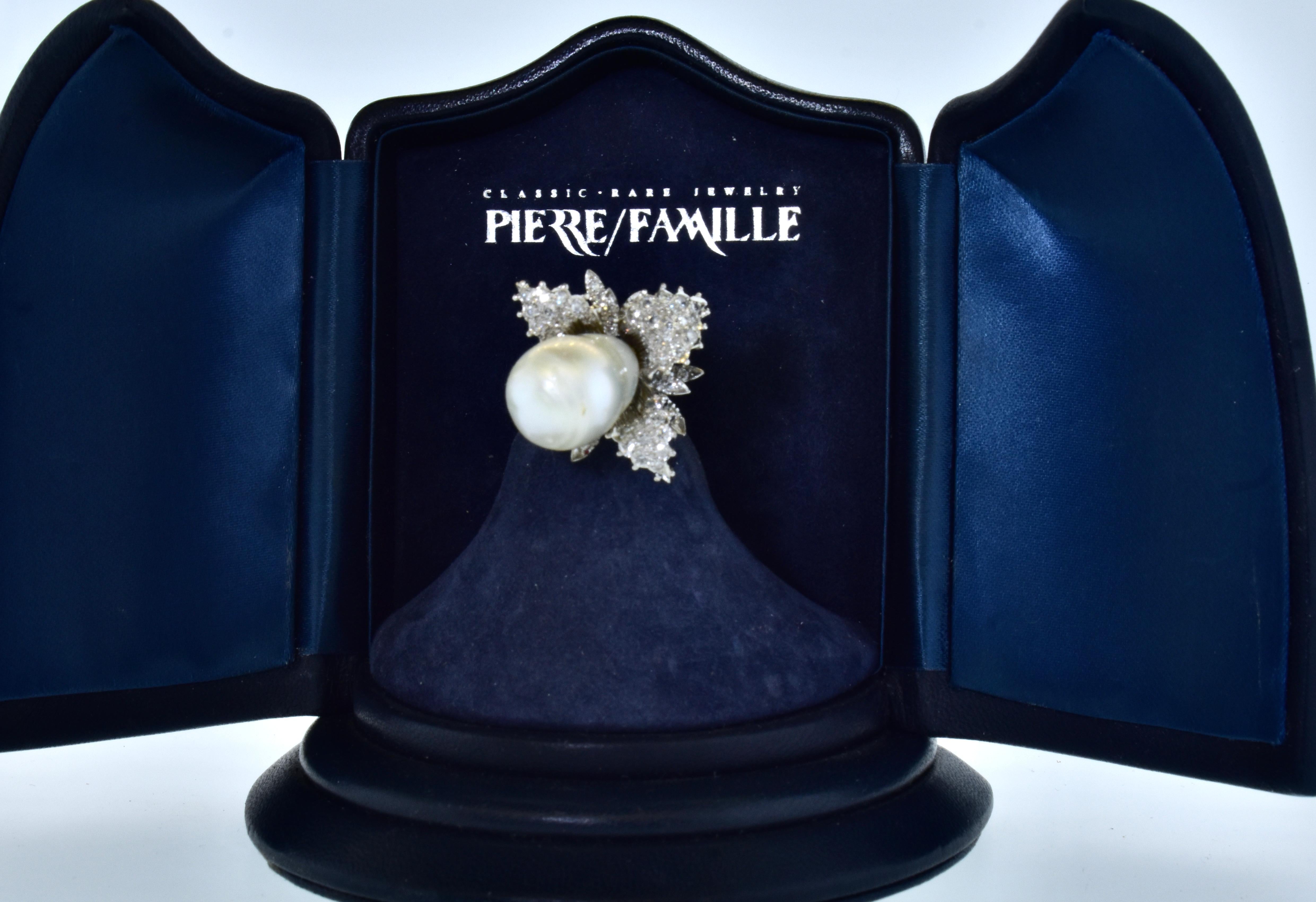 Fine Baroque Pearl and Diamond Ring, circa 1960 5