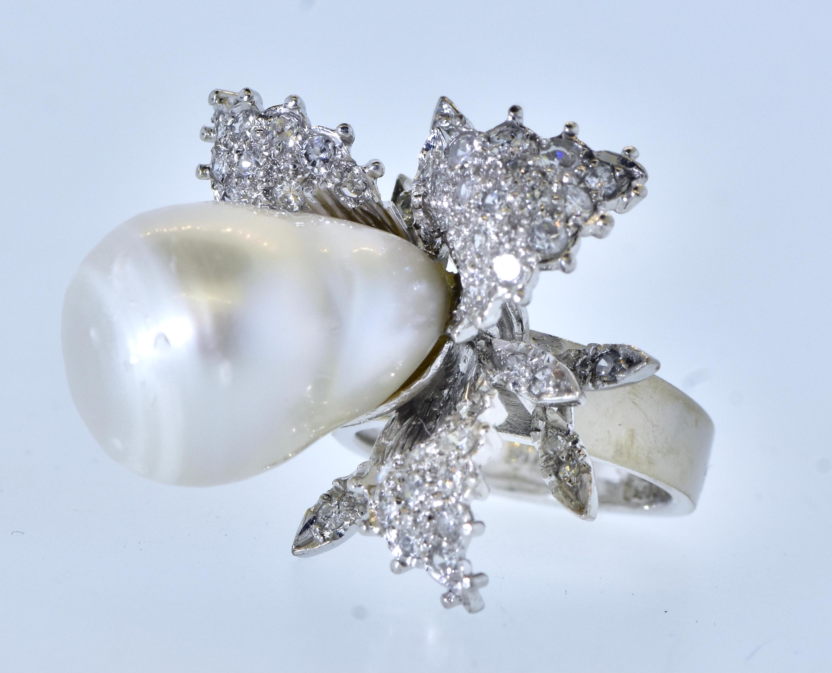 Fine Baroque Pearl and Diamond Ring, circa 1960 1