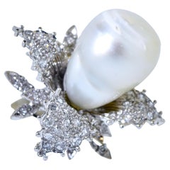 Fine Baroque Pearl and Diamond Ring, circa 1960
