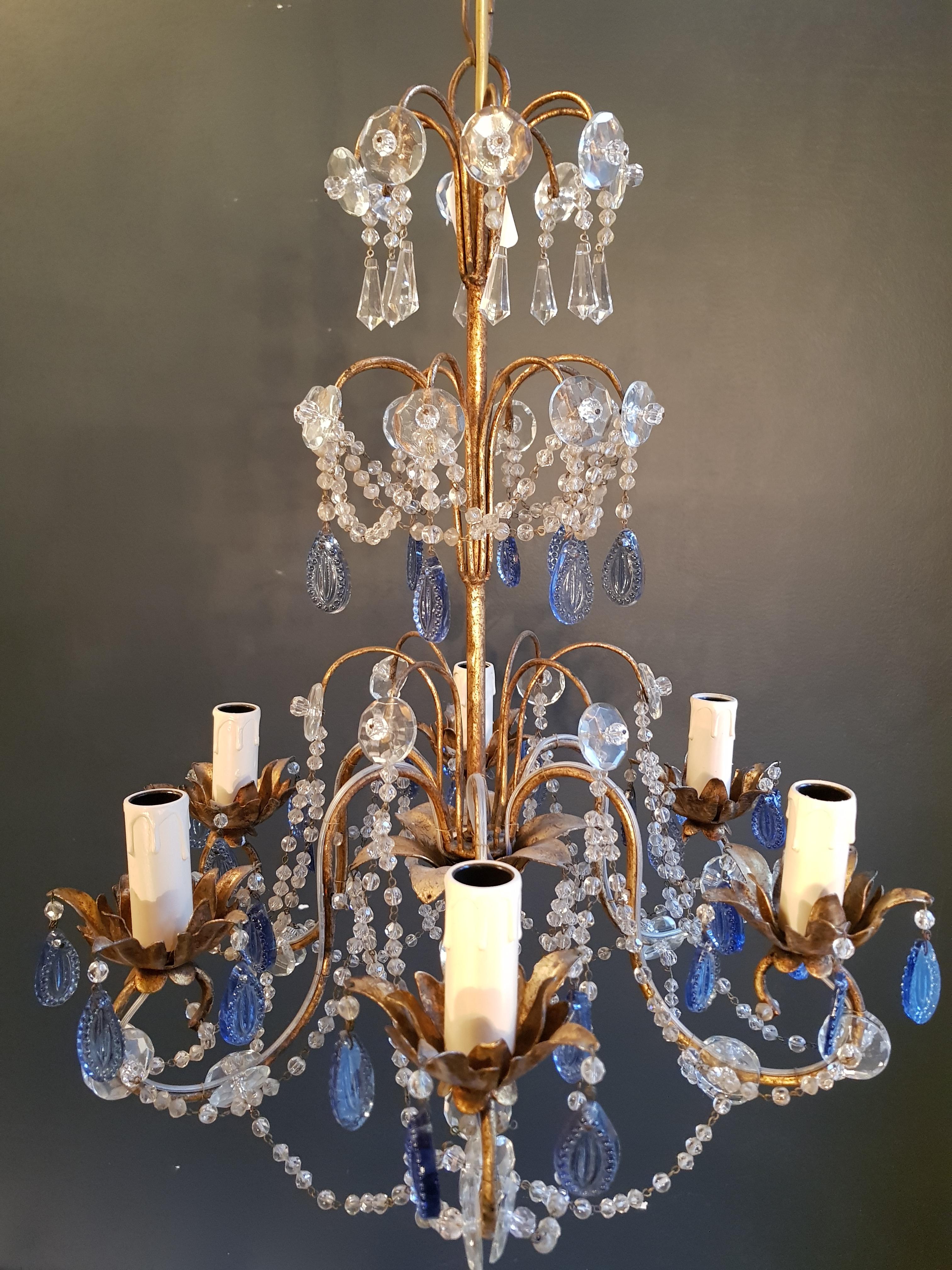 Fine beaded silver crystal chandelier antique ceiling lamp Lustre Art Deco.

Measures: Total height 130 cm, height without chain 55 cm, diameter 45 cm. Weight (approximately): 5 kg.

Number of lights: Six-light bulb sockets: x E14 material: