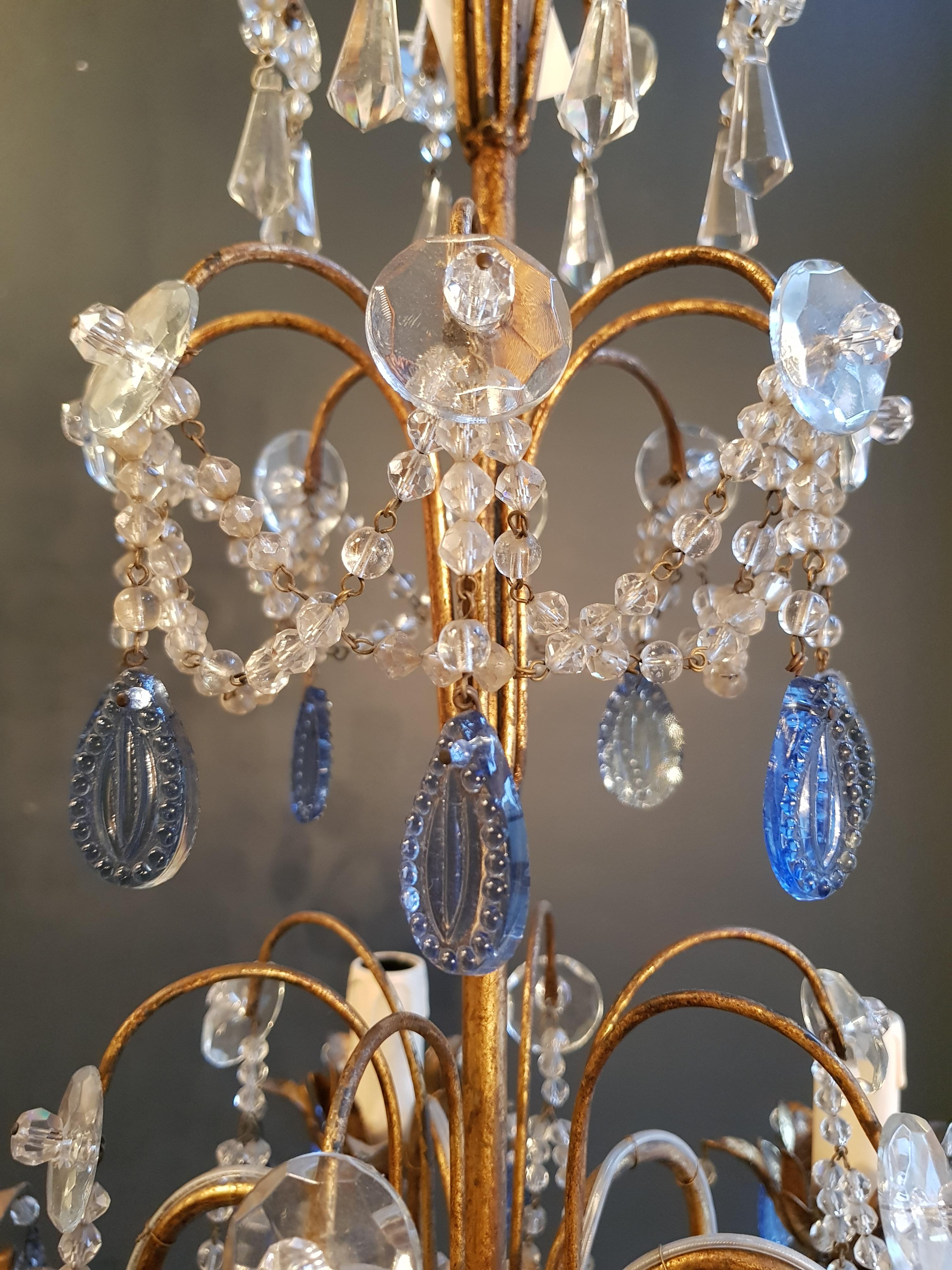 Hand-Knotted Fine Beaded Blue Crystal Chandelier Antique Ceiling Lamp Lustre Art Nouveau