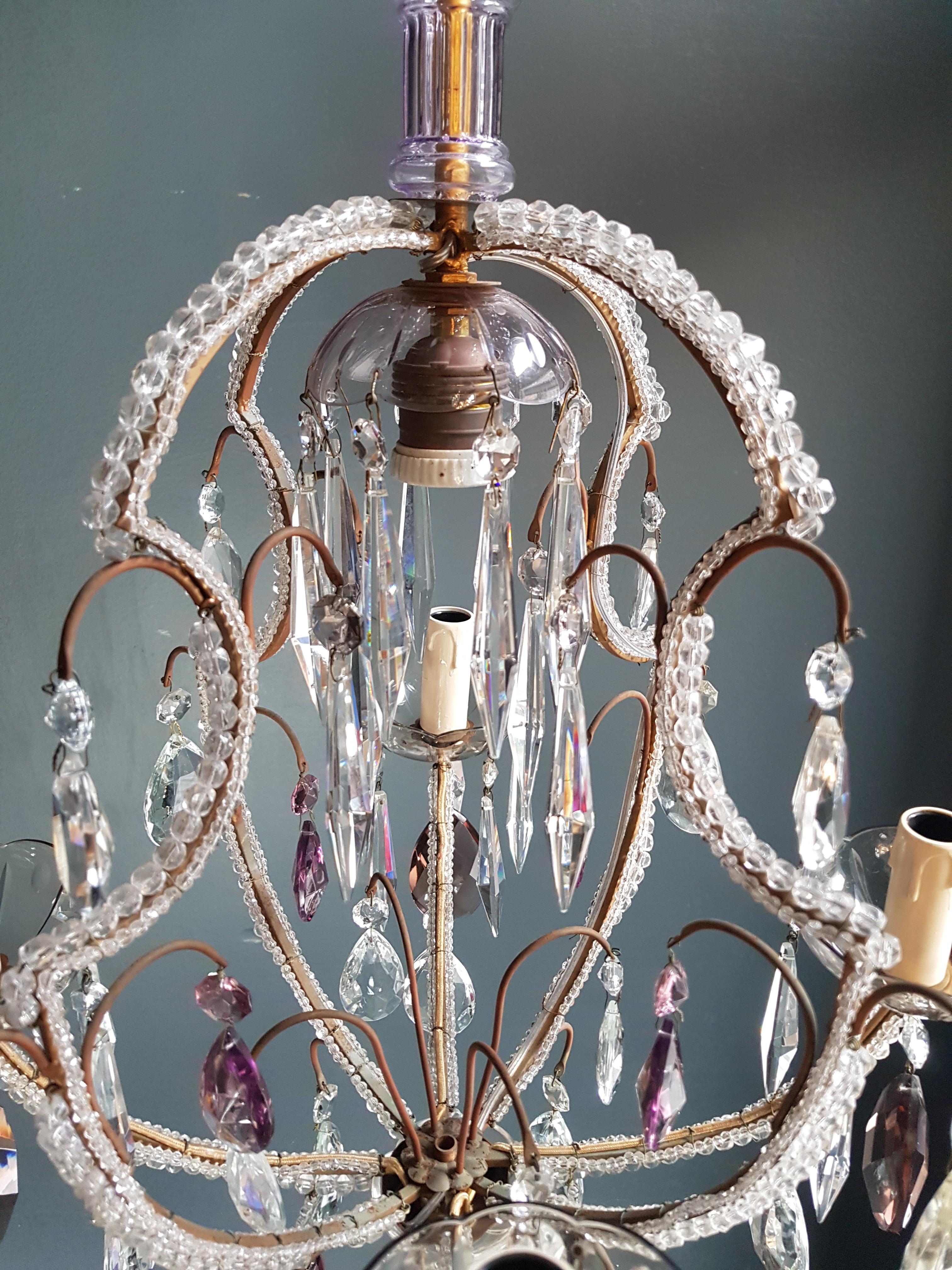 Art Nouveau Fine Beaded Cage Purple Crystal Chandelier Antique Ceiling Lamp Lustre Art Deco