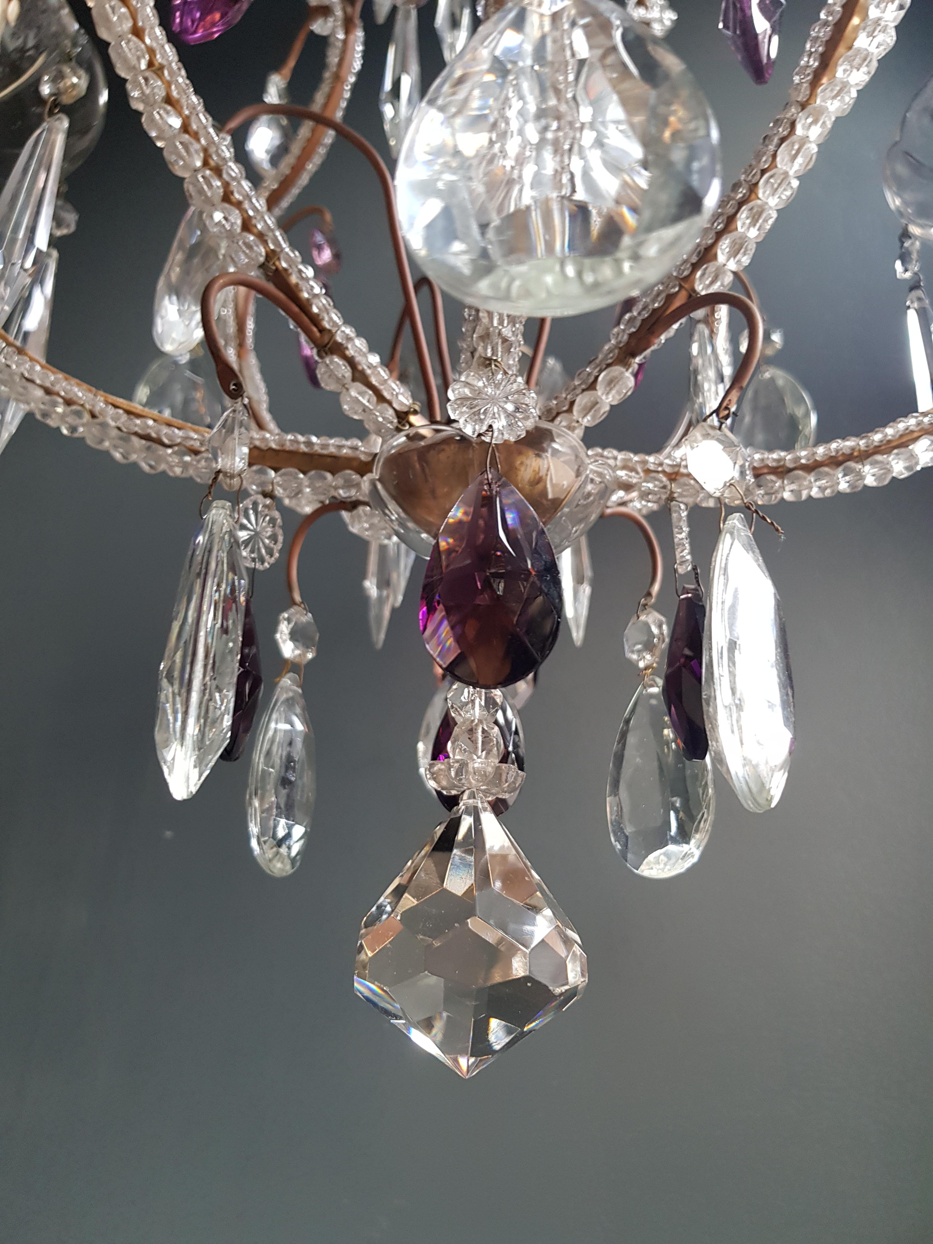 European Fine Beaded Cage Purple Crystal Chandelier Antique Ceiling Lamp Lustre Art Deco