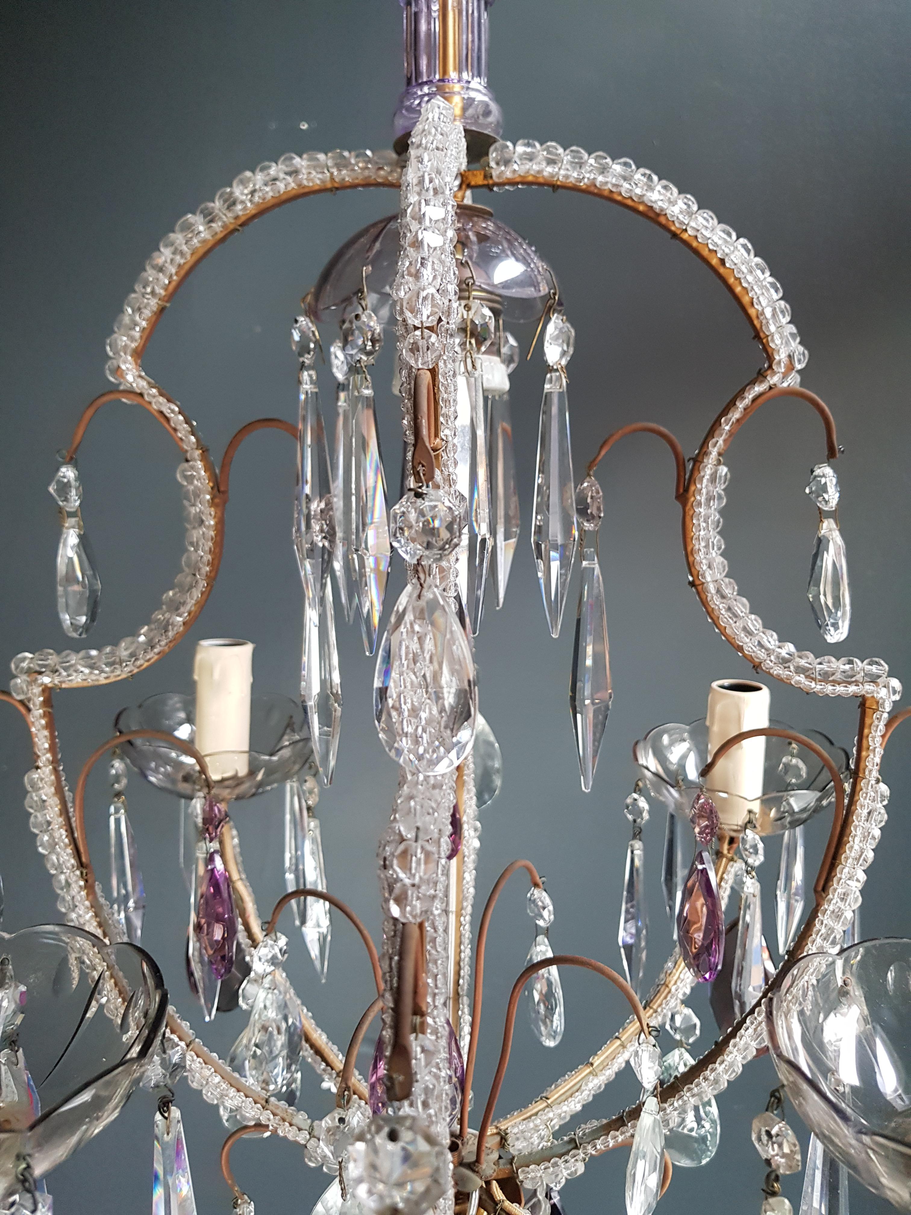 Hand-Knotted Fine Beaded Cage Purple Crystal Chandelier Antique Ceiling Lamp Lustre Art Deco
