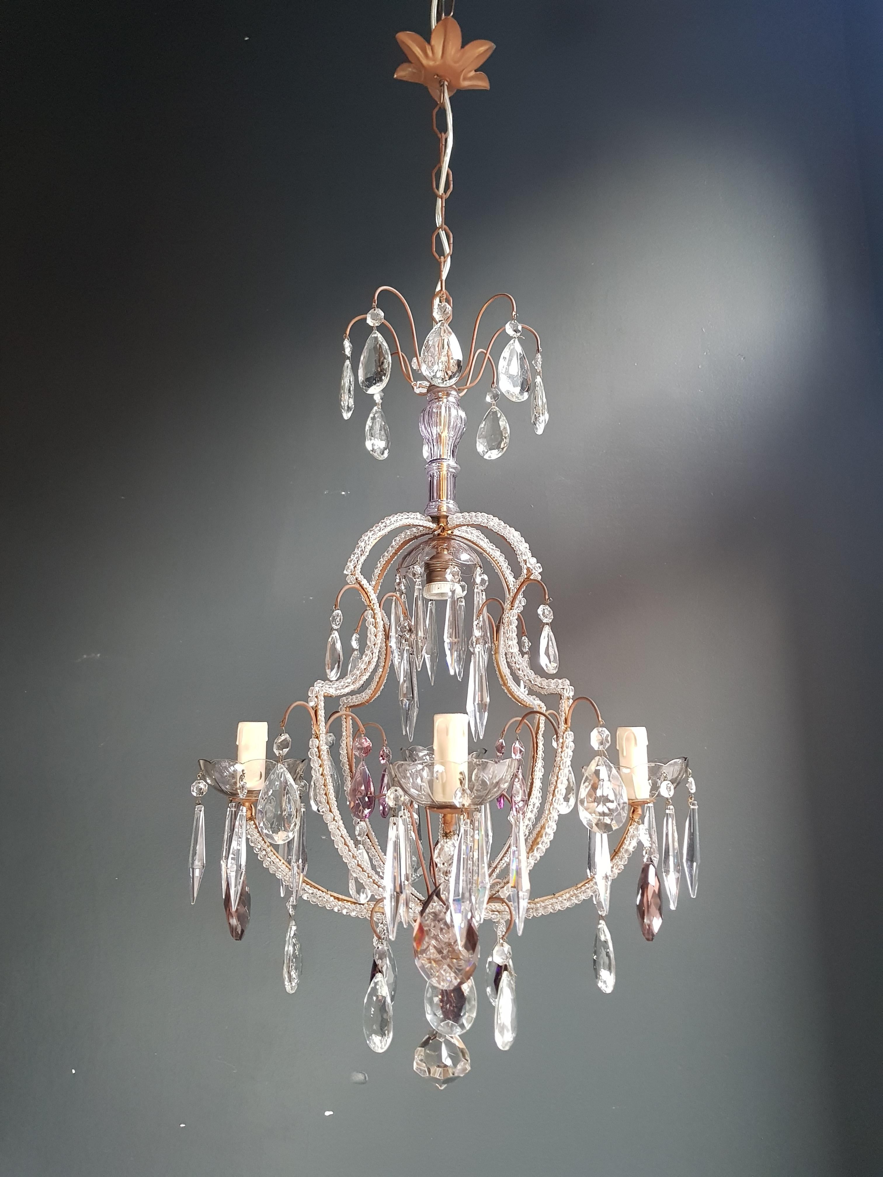 Wire Fine Beaded Cage Purple Crystal Chandelier Antique Ceiling Lamp Lustre Art Deco
