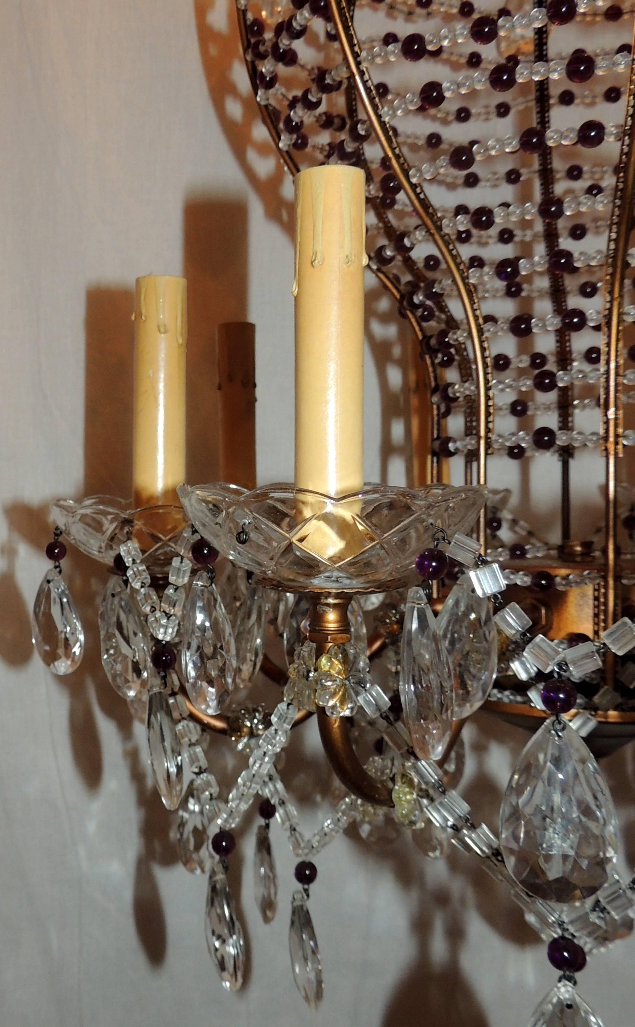 Fine Beaded Italian Amethyst Purple Crystal Hot Air Balloon Chandelier Fixture In Good Condition For Sale In Roslyn, NY