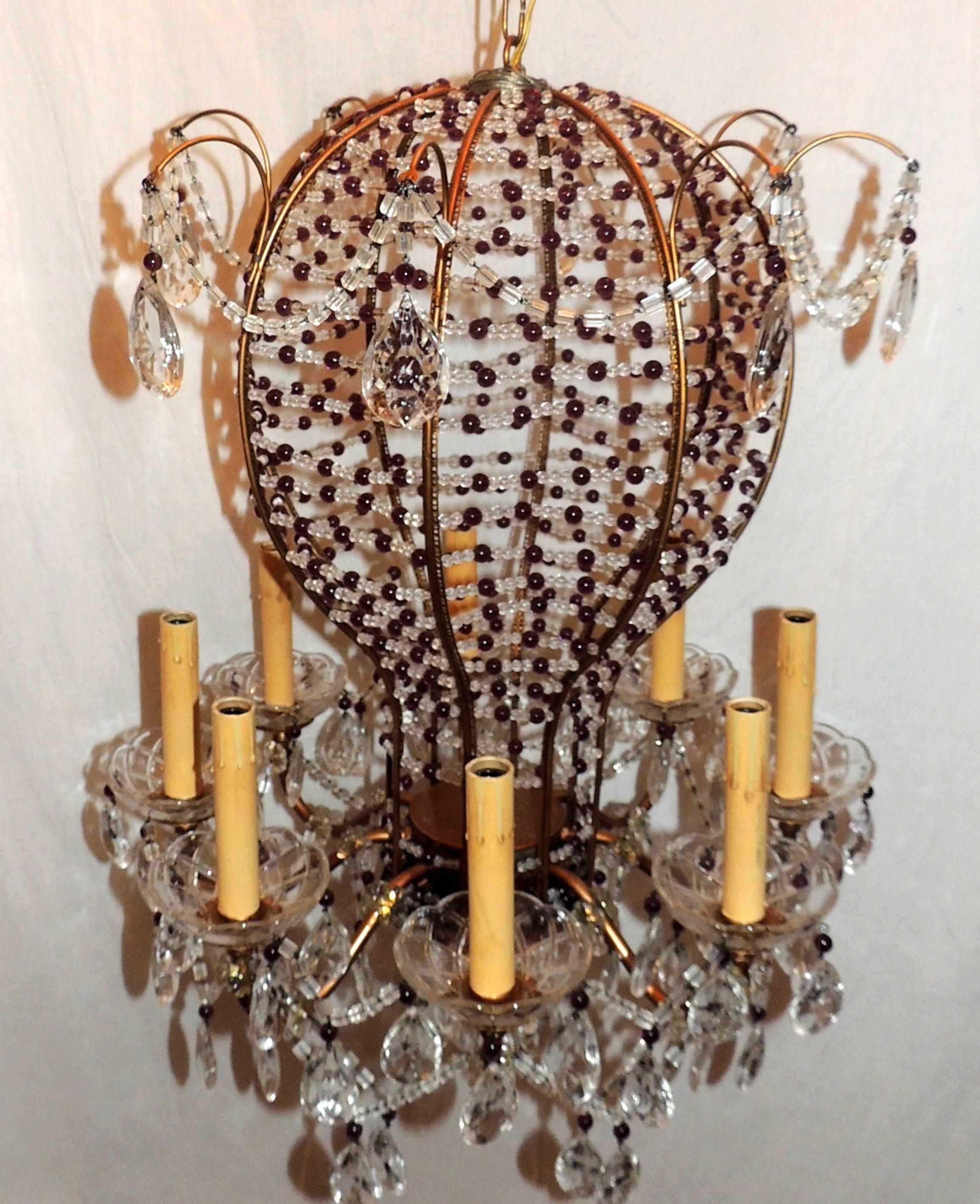 Fine Beaded Italian Amethyst Purple Crystal Hot Air Balloon Chandelier Fixture For Sale 1