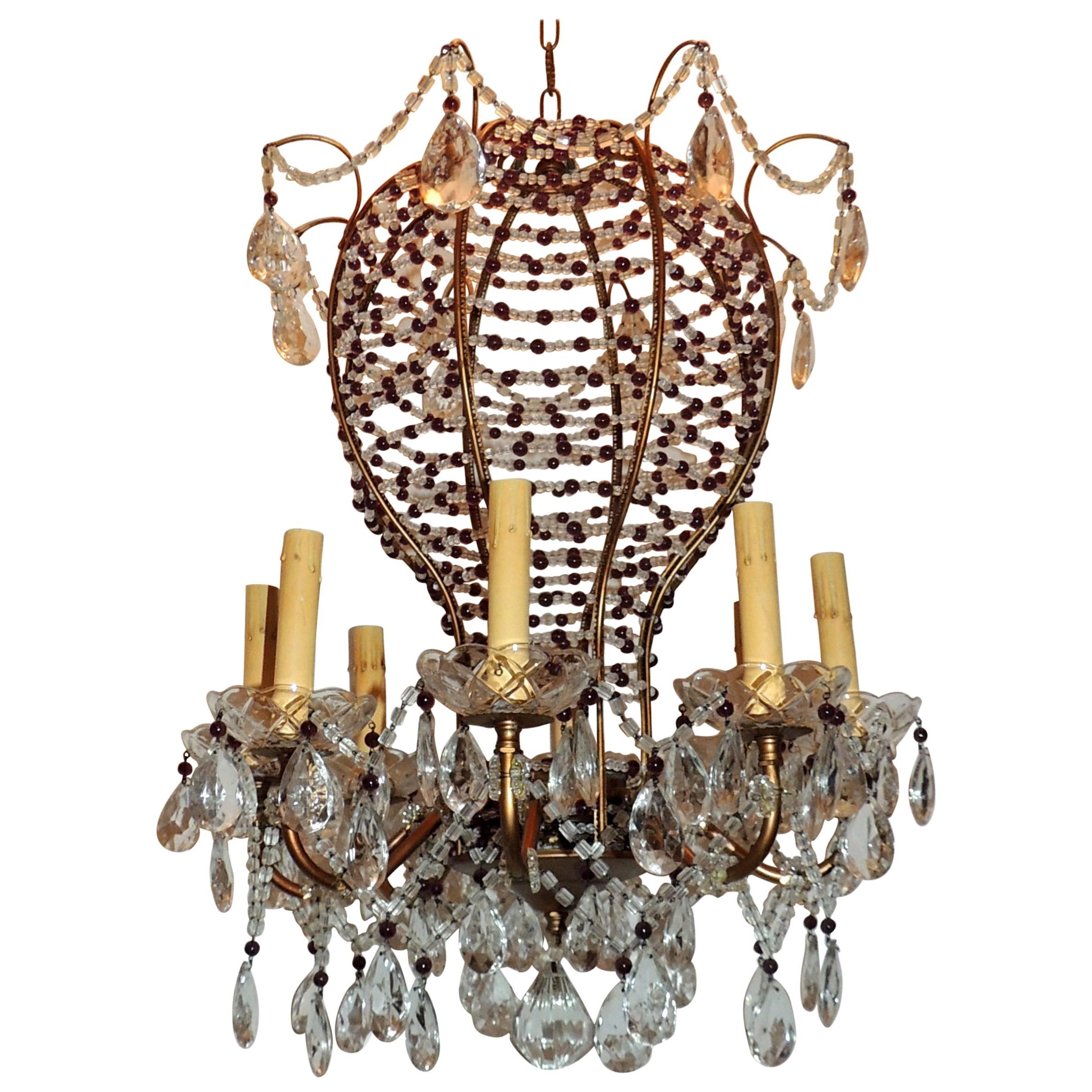 Fine Beaded Italian Amethyst Purple Crystal Hot Air Balloon Chandelier Fixture