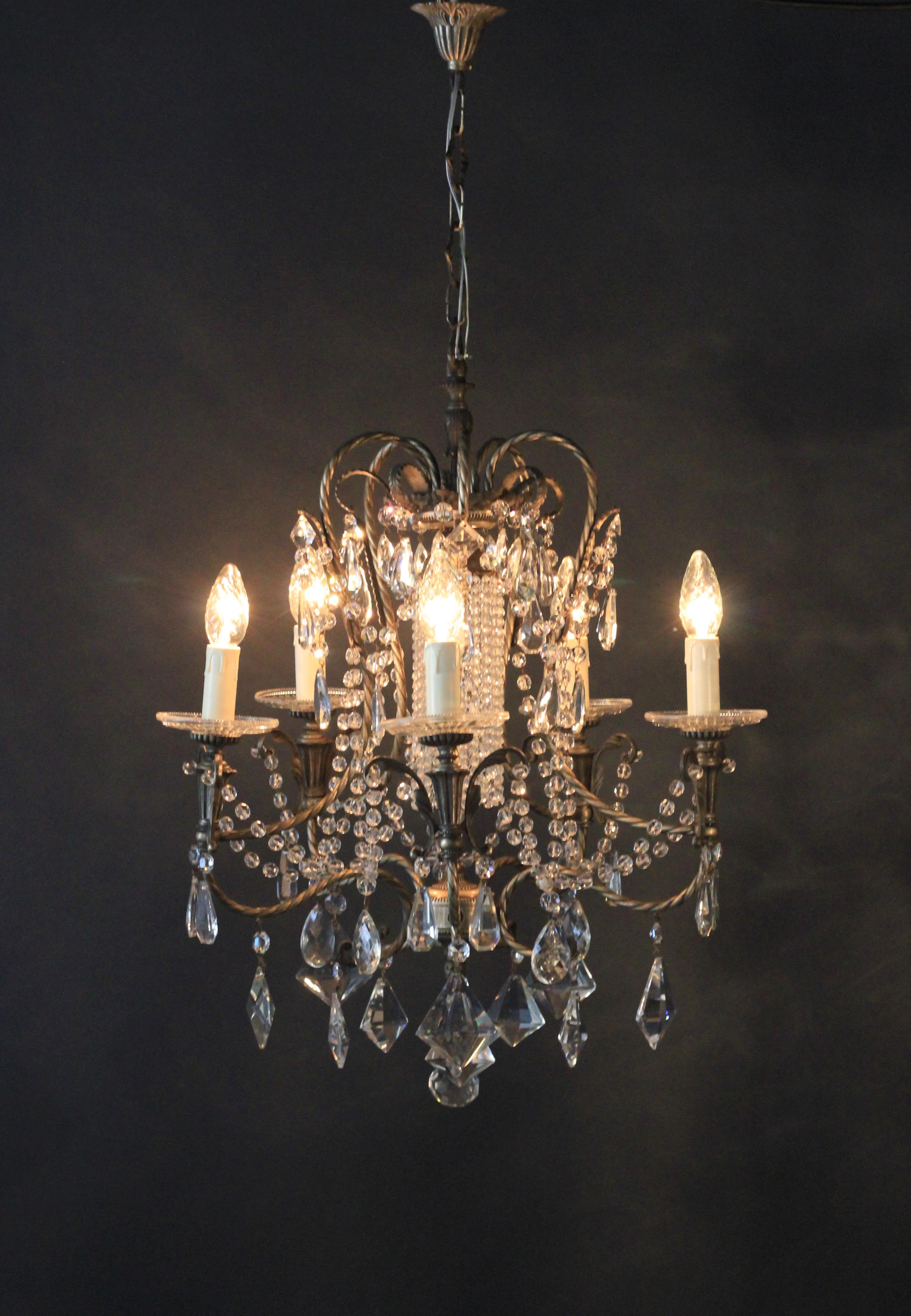 Fine Beaded Silver Crystal Chandelier Antique Ceiling Lamp Lustre Art Deco (Art déco)