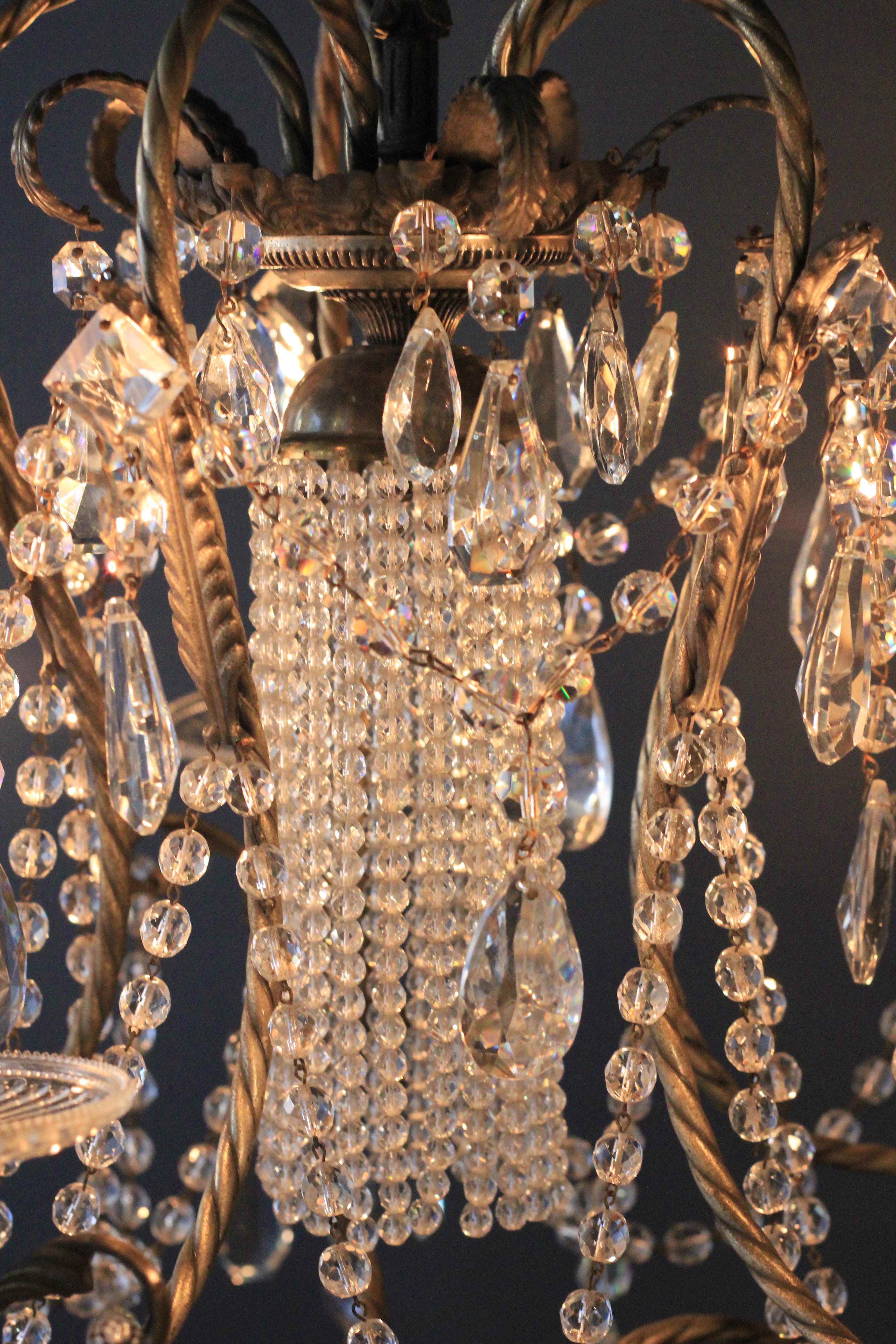 Fine Beaded Silver Crystal Chandelier Antique Ceiling Lamp Lustre Art Deco In Good Condition In Berlin, DE