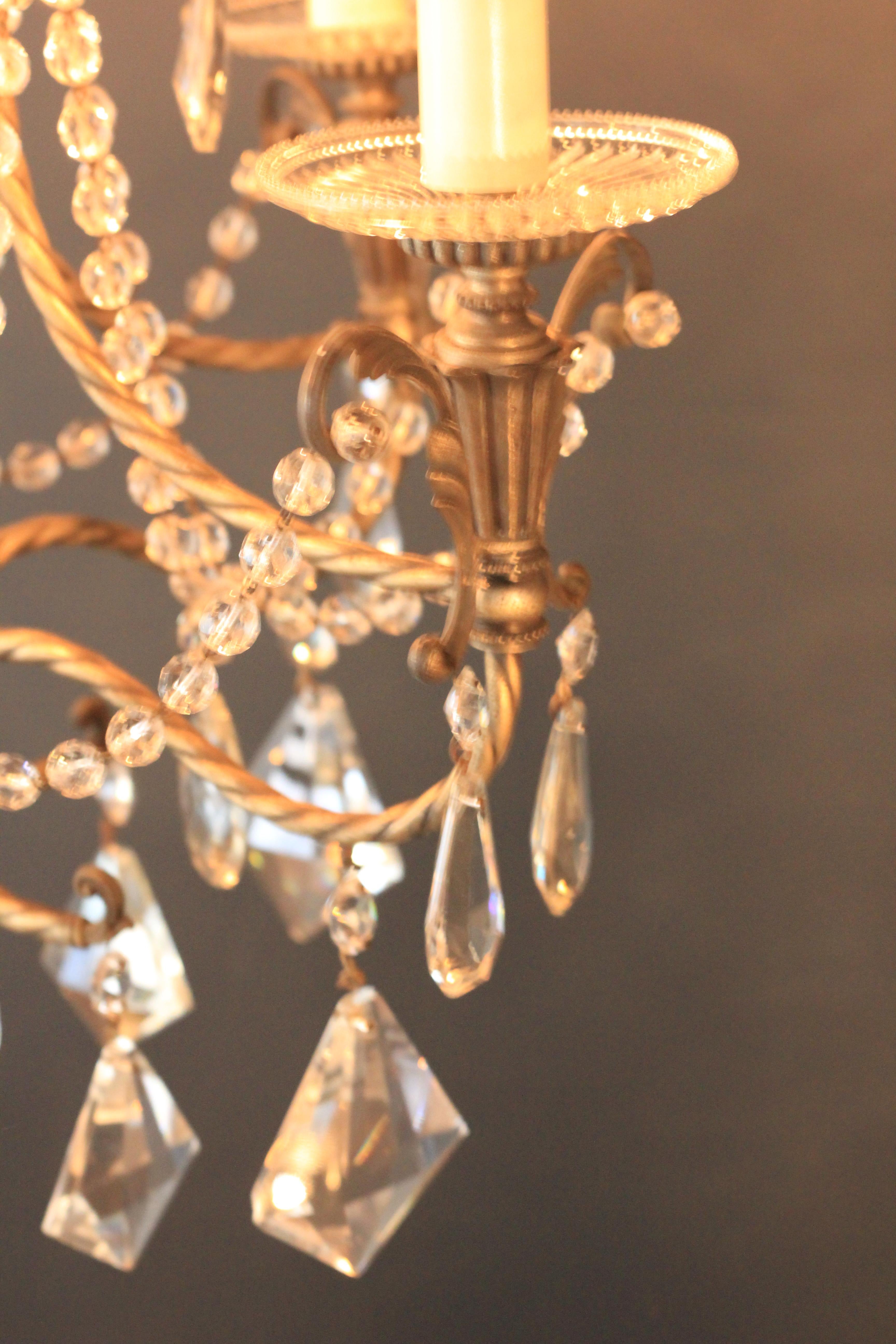 Mid-20th Century Fine Beaded Silver Crystal Chandelier Antique Ceiling Lamp Lustre Art Deco