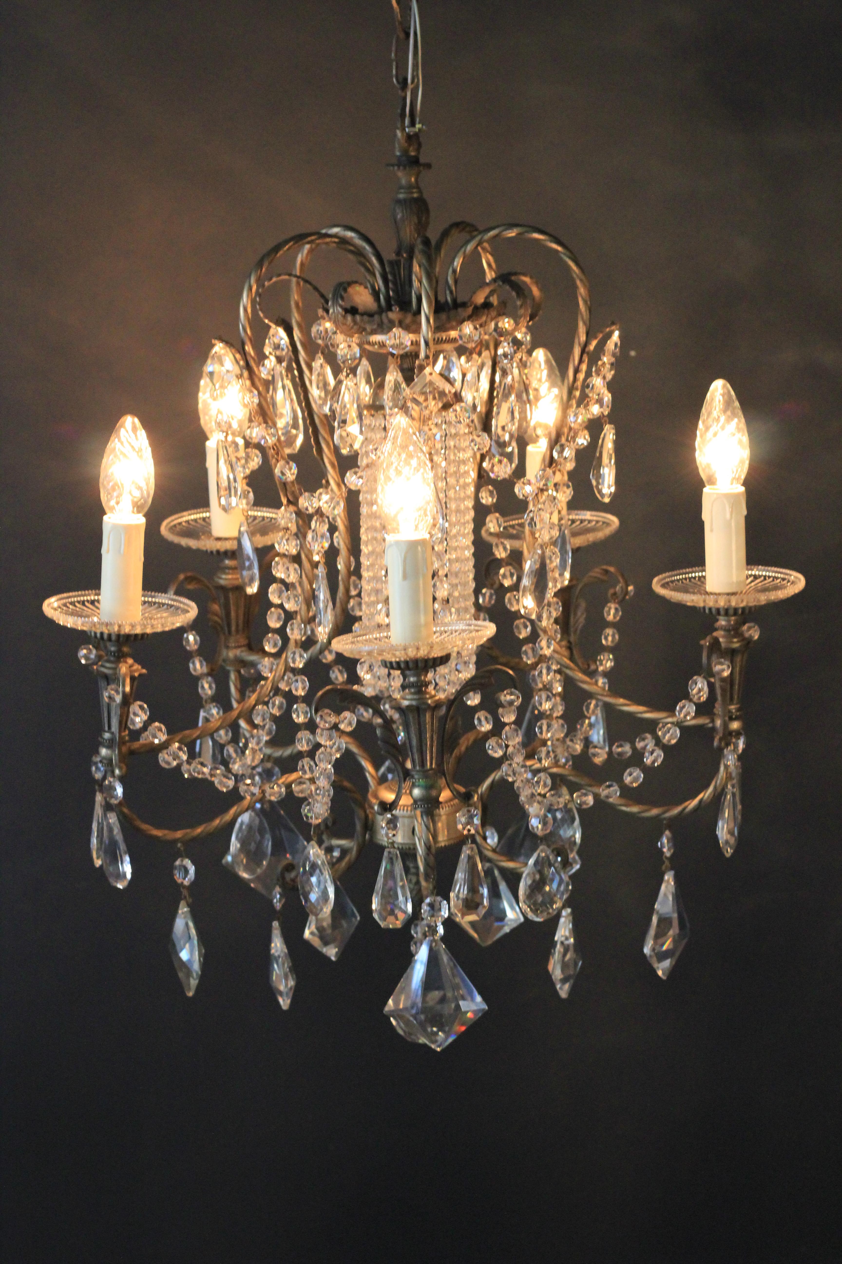 Fine Beaded Silver Crystal Chandelier Antique Ceiling Lamp Lustre Art Deco (Kristall)