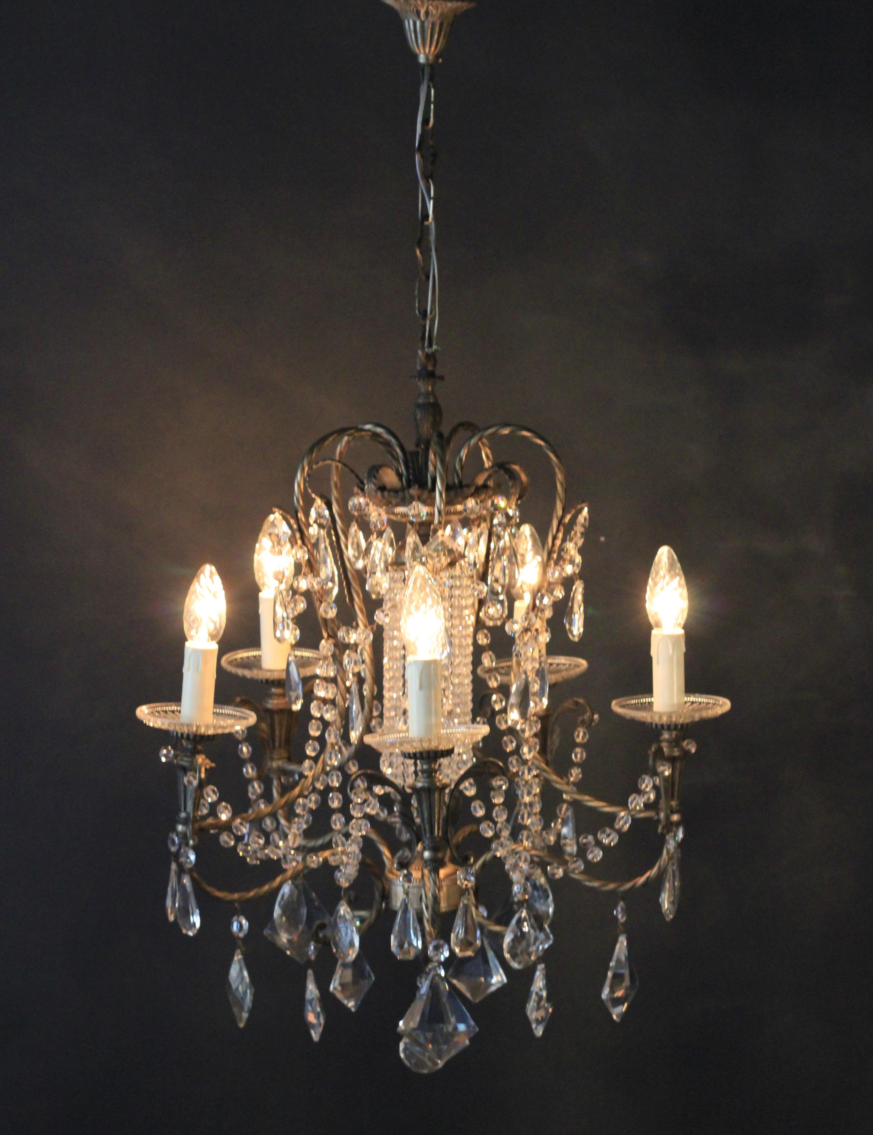 Fine Beaded Silver Crystal Chandelier Antique Ceiling Lamp Lustre Art Deco 3