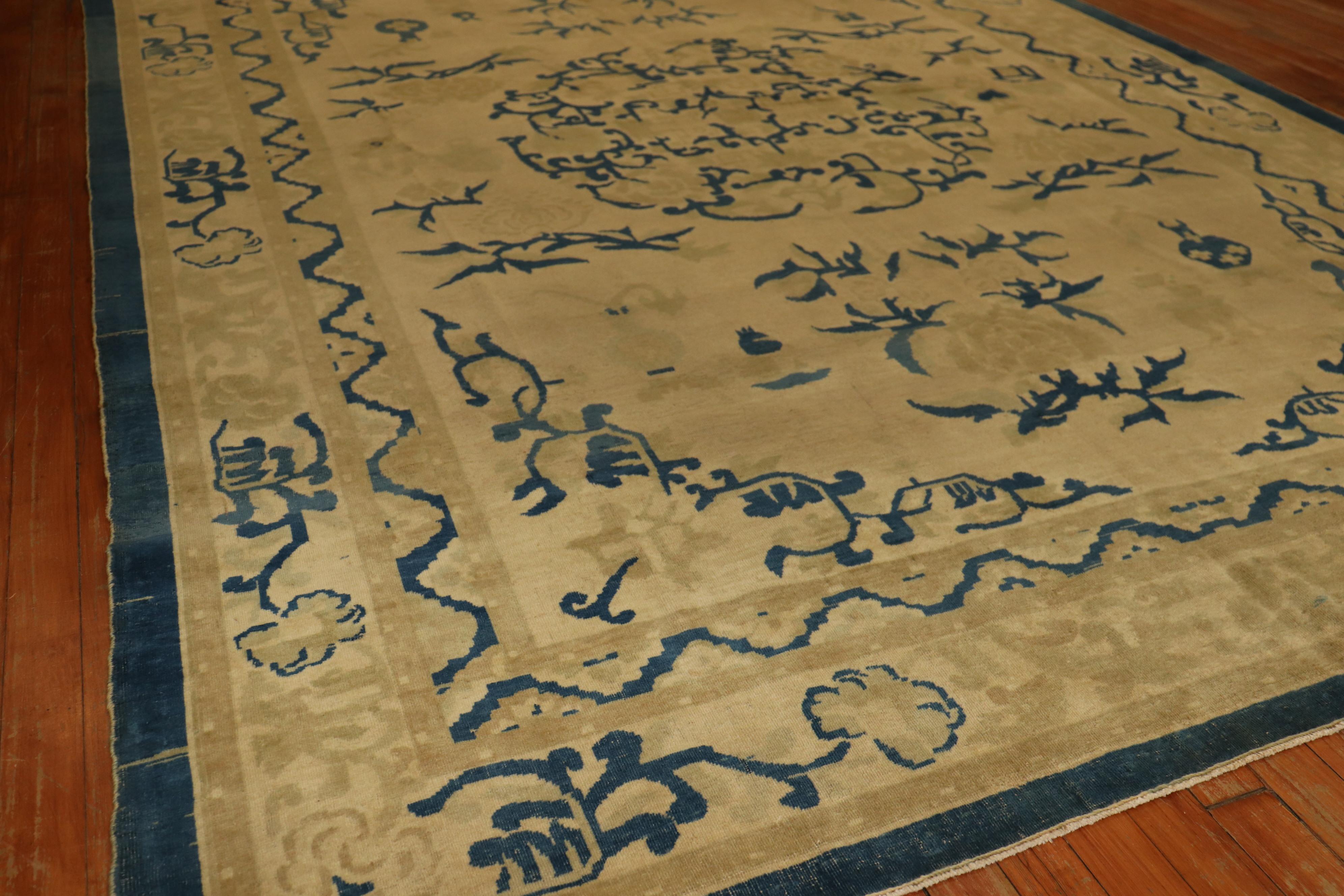 Fine Beige Blue Antique Indo-Chinese Rug For Sale 3
