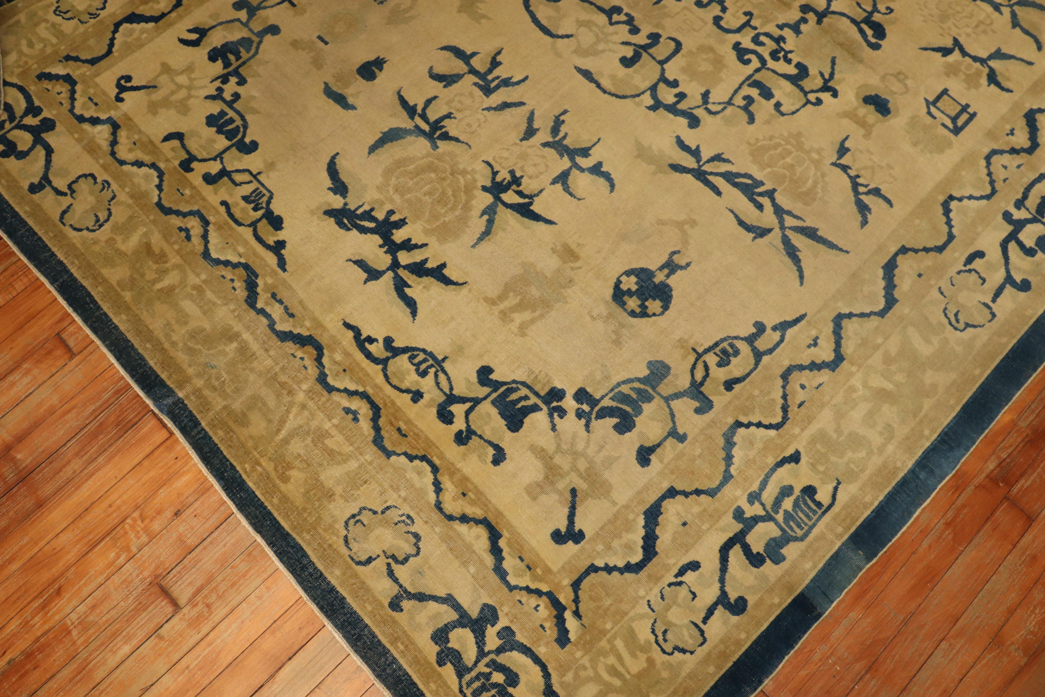 Chinese Export Fine Beige Blue Antique Indo-Chinese Rug For Sale