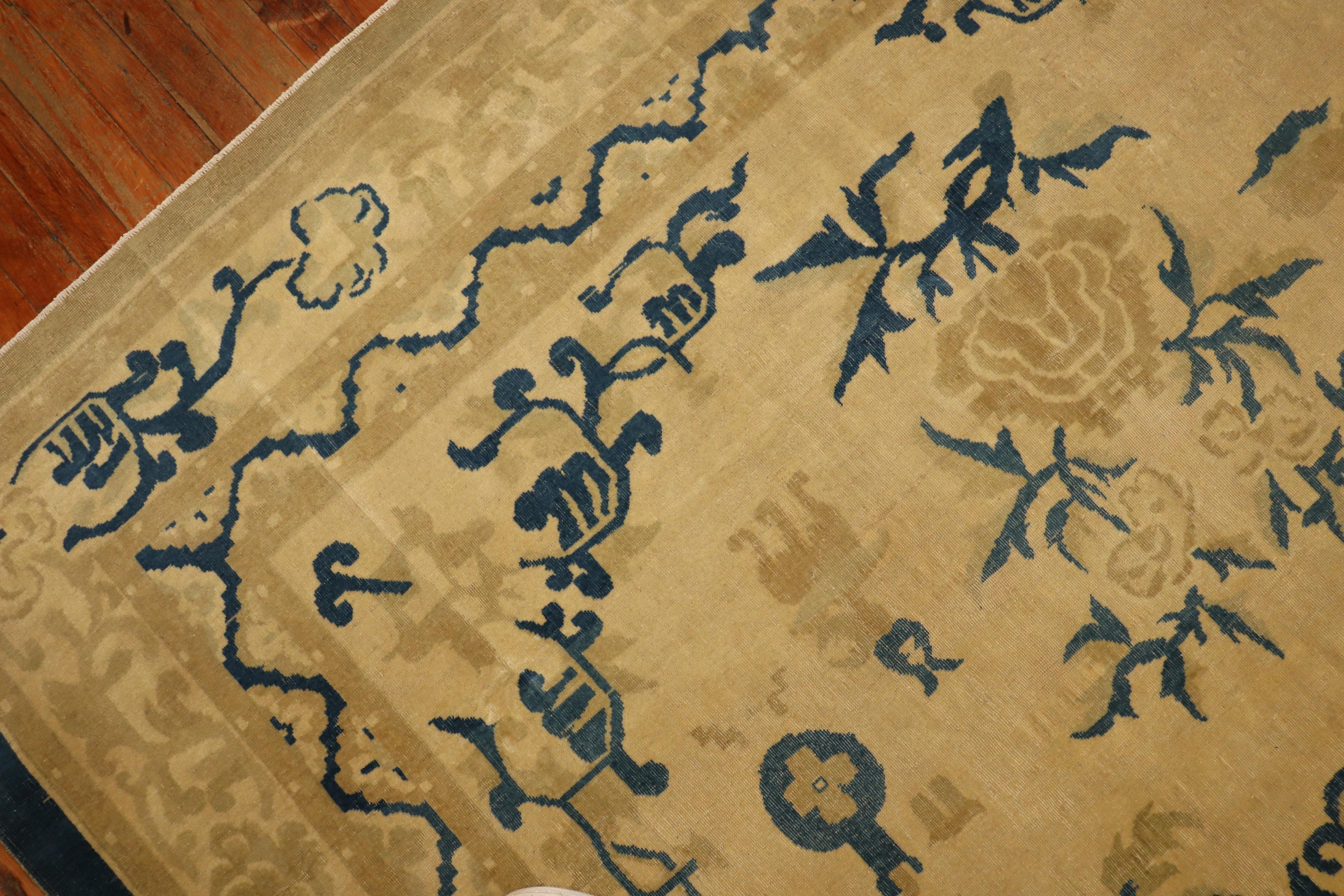 19th Century Fine Beige Blue Antique Indo-Chinese Rug For Sale