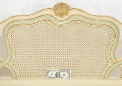 Fine Beige Gold Blue Trim Cane Back Scallop Carving Crown Queen Bed Headboard
