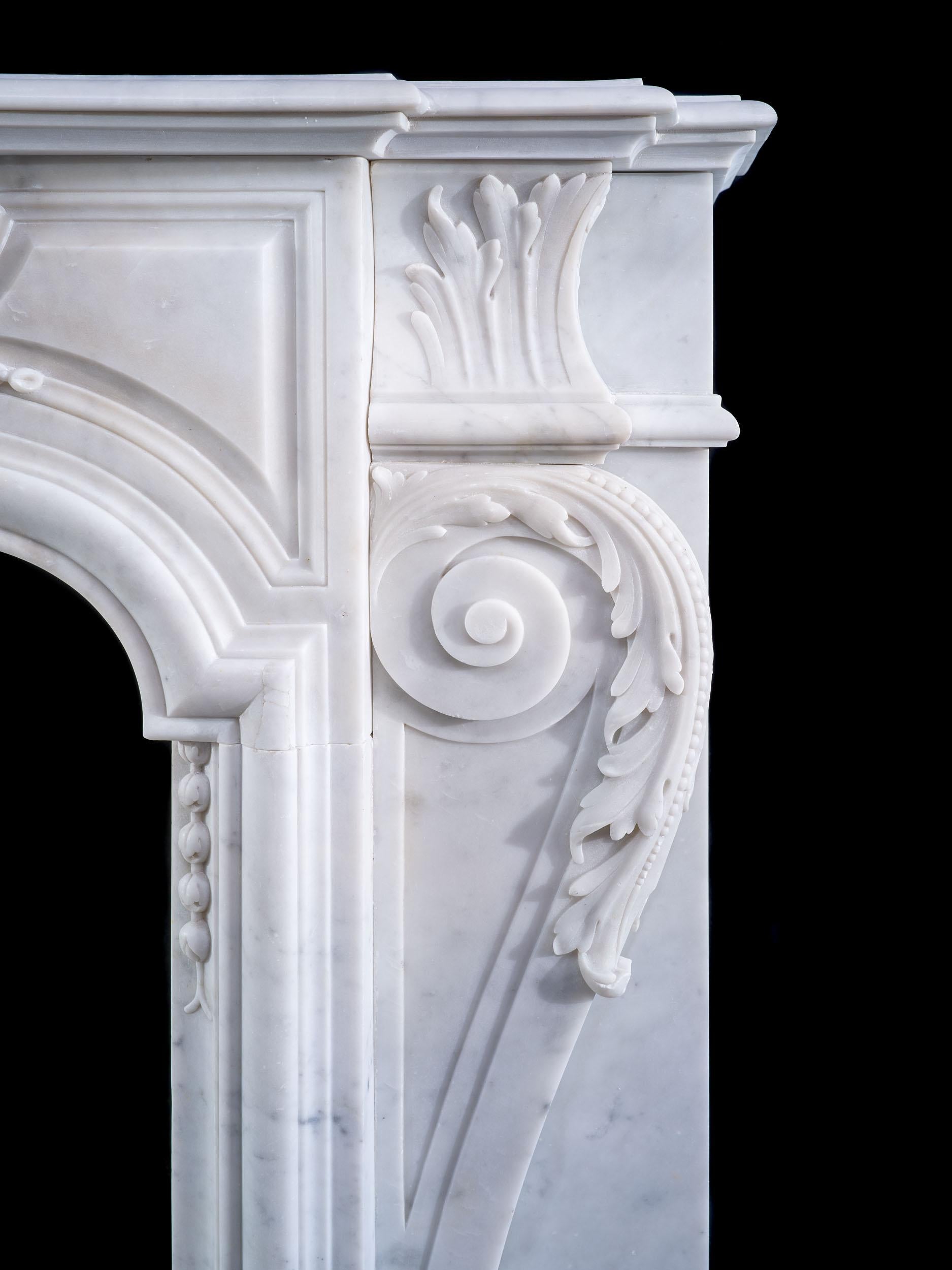 19th Century Fine Belgian Fireplace in Carrara Marble For Sale