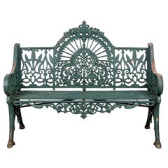 Fine Belle Époque Era Antique Painted Iron Garden Bench