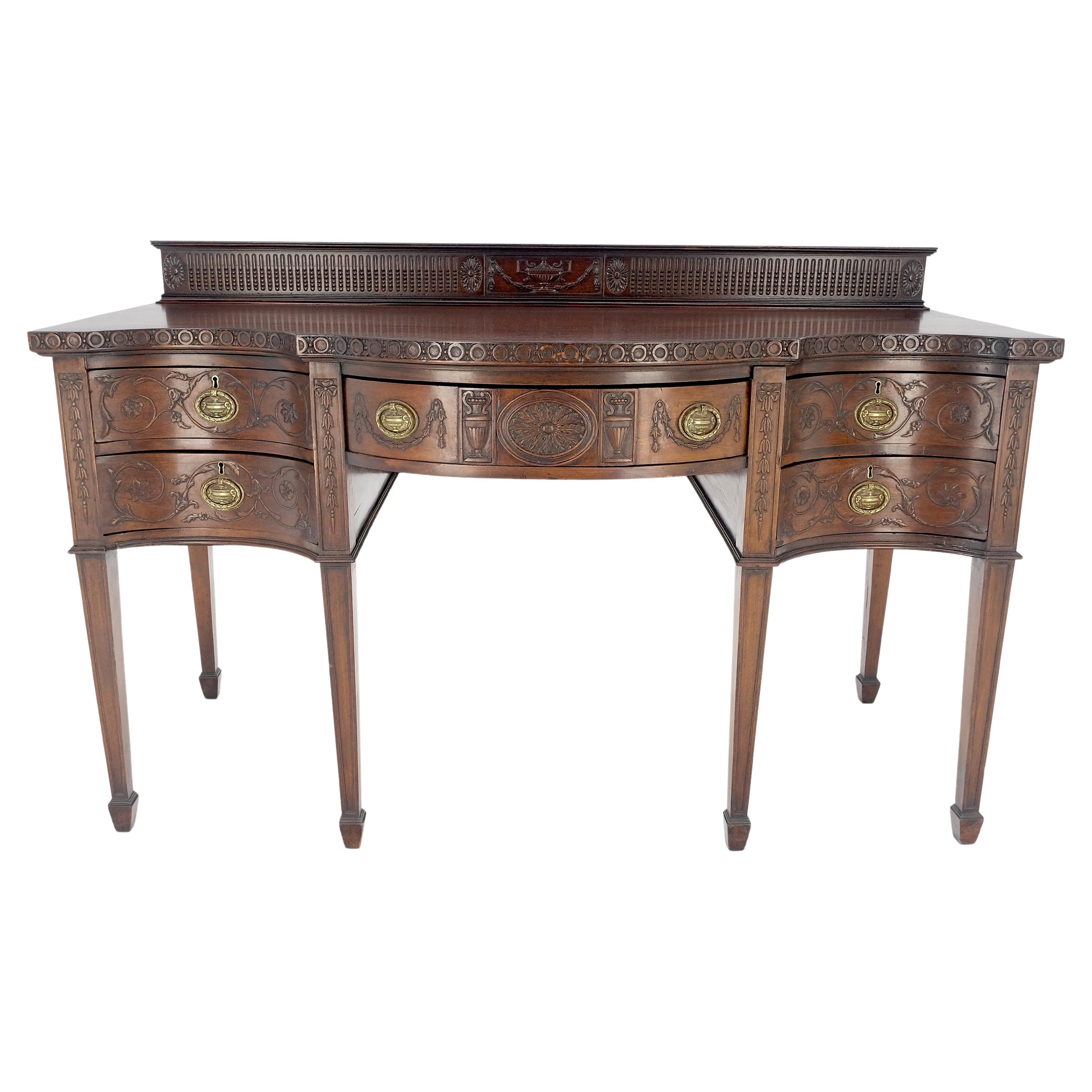 Fine Bench Made Carved Mahogany Serpentine Front  Dovetail Drawers Vanity Desk