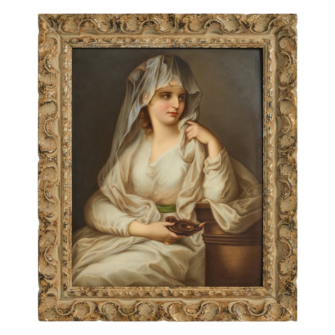 Plaque en porcelaine fine de Berlin « KPM » représentant une Vierge gitane
