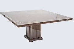 Fine Bespoke Dining Room Table, Veneer Wood Top and Base with Chrome Inserts