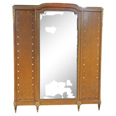 Fine Beveled Glass Mirrored Louis XVI Armoire Wardrobe with Mother of Pearl