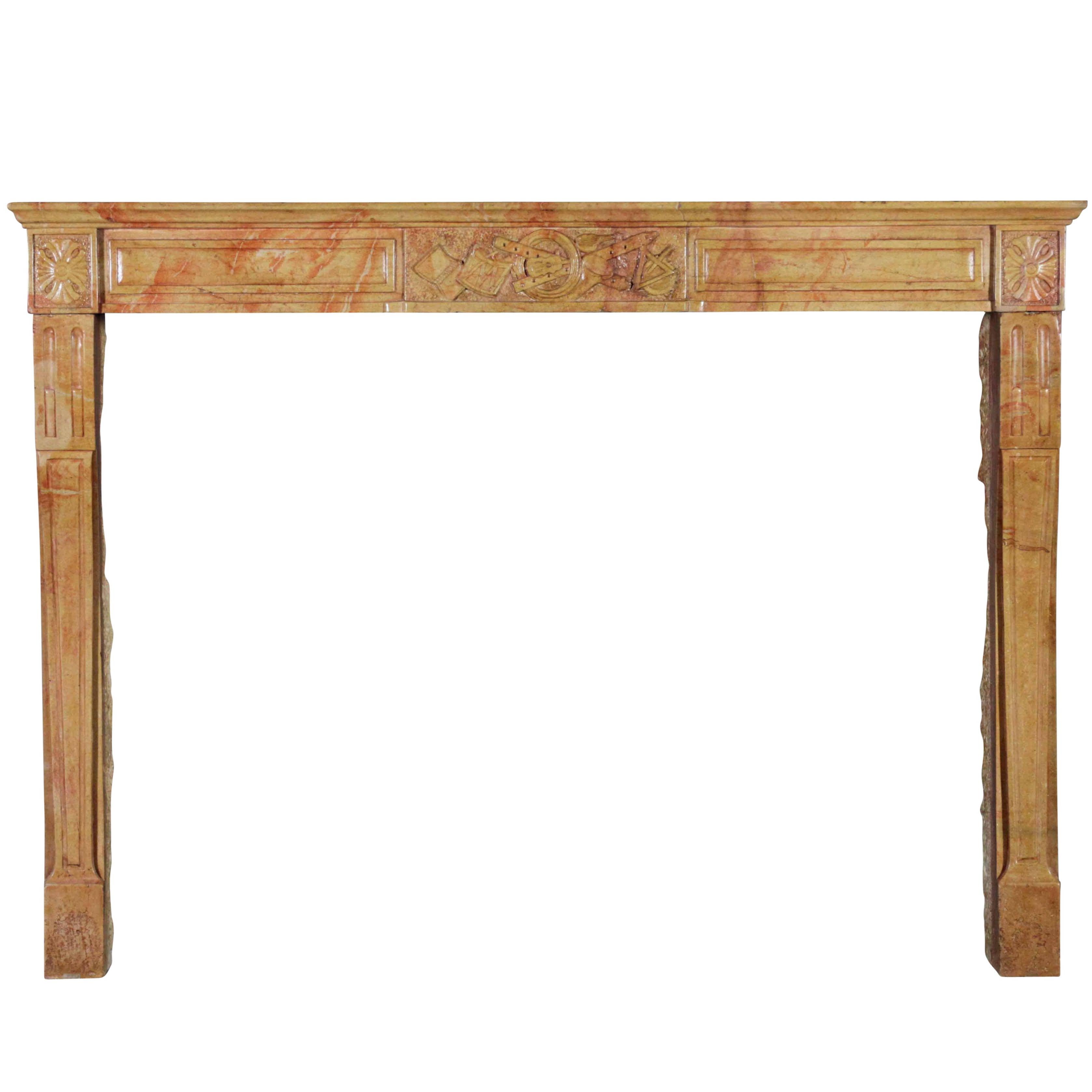 Fine Bicolor Marble Stone French Antique Fireplace Surround For Sale 12