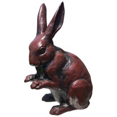 Grand lapin de jardin japonais en bronze ancien